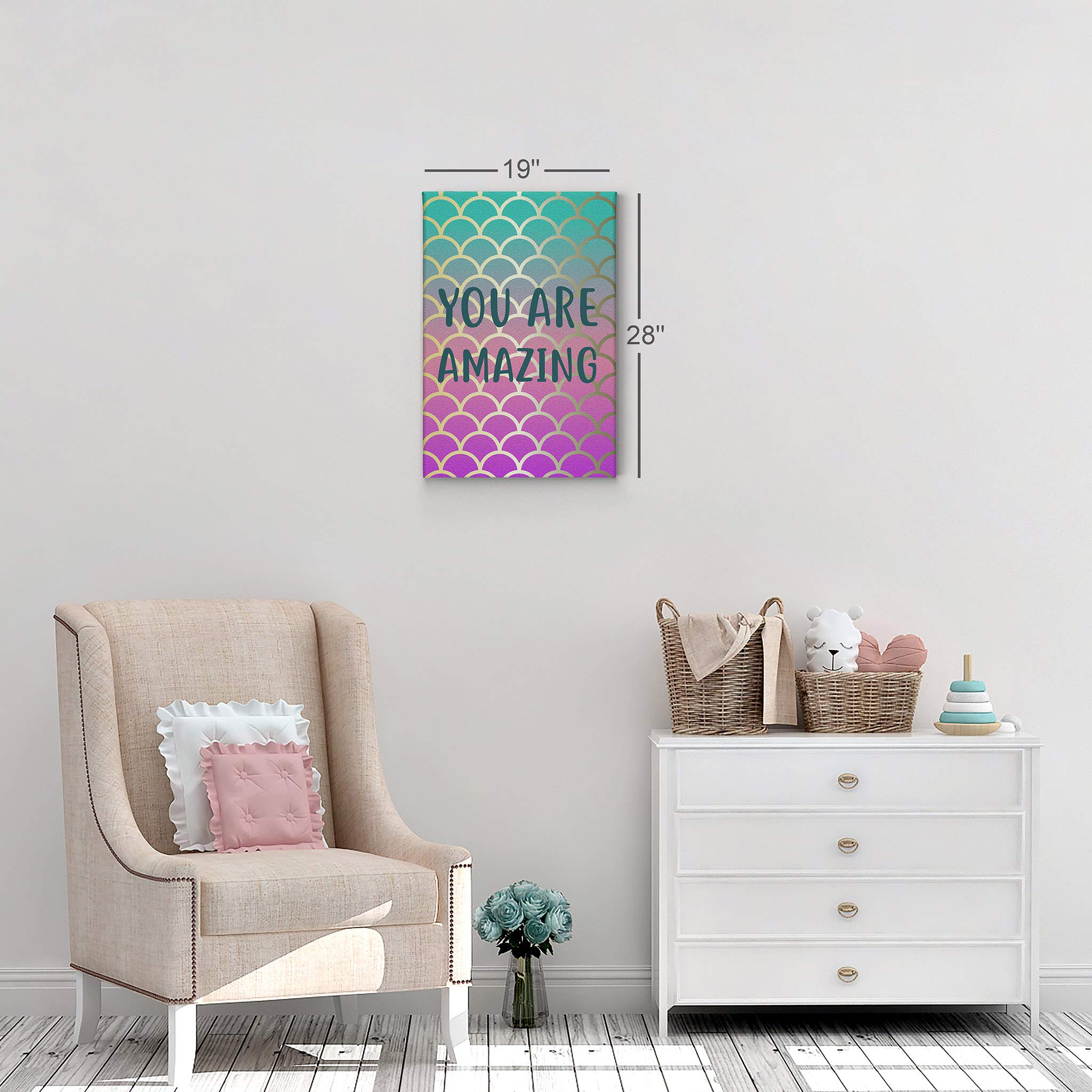 You Are Amazing Quote Mermaid Canvas Print - 40x30 Inch Inspirational Wall Art for Kids Room, Nursery & Baby Room Decor - Made in USA, Rolled Canvas