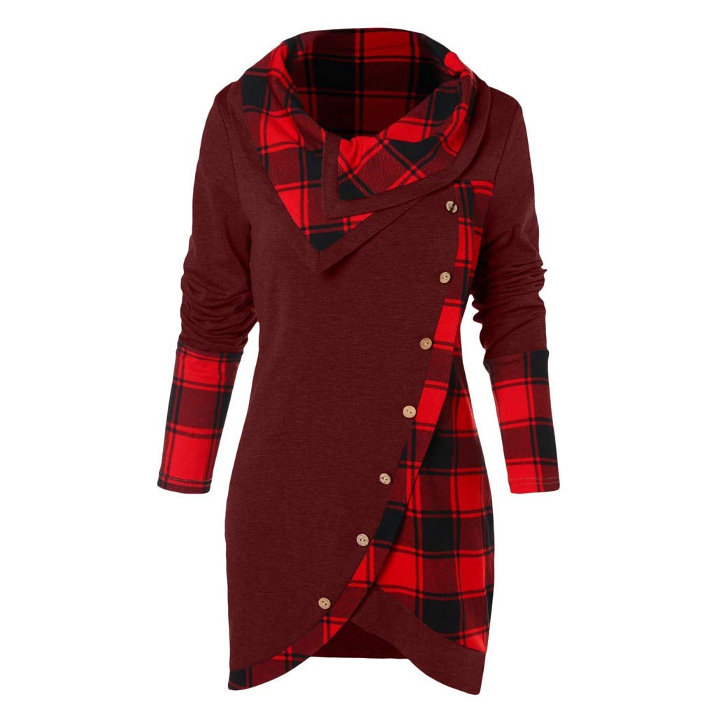 Stylish Forthery Women's Plaid Hoodie Tunic Top - Funnel Neck Long Sleeve Casual Button Blouse for Fall & Winter | Perfect for Office, Travel & Weekend Outfits