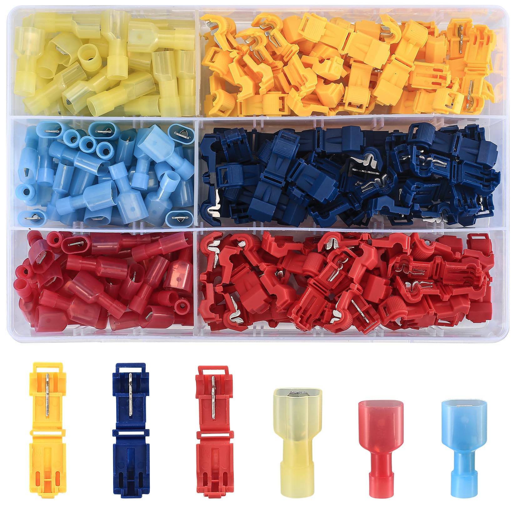 180 Pcs T-Tap Wire Connectors Kit - Self-Stripping Quick Splice Electrical Terminals for Automotive Wiring | Male Insulated Quick Disconnect Spade Connectors for Car, Truck & RV Electrical Repairs