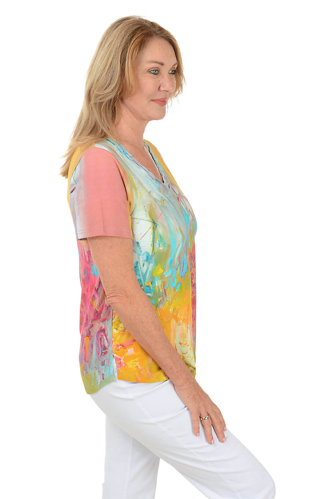 Lavender Shirred V-Neck Tee - Soft & Stylish Women's T-Shirt for Casual Wear & Summer Outfits