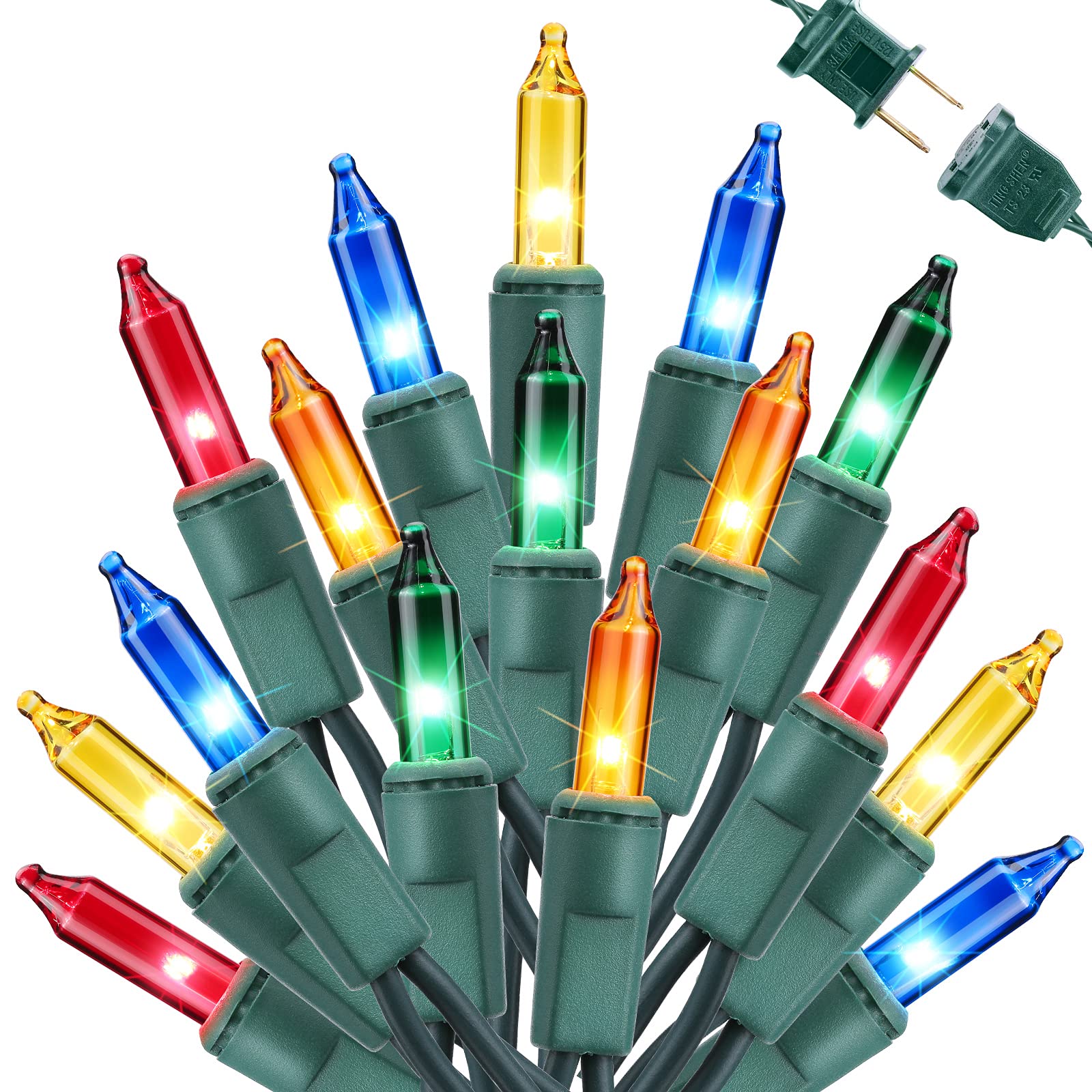 Toodour 50-Count Multicolor Christmas String Lights - 12.5ft UL Certified Incandescent Holiday Lights with Green Wire | Perfect for Xmas Tree Decorations, Indoor/Outdoor Party, and Festive Home Decor