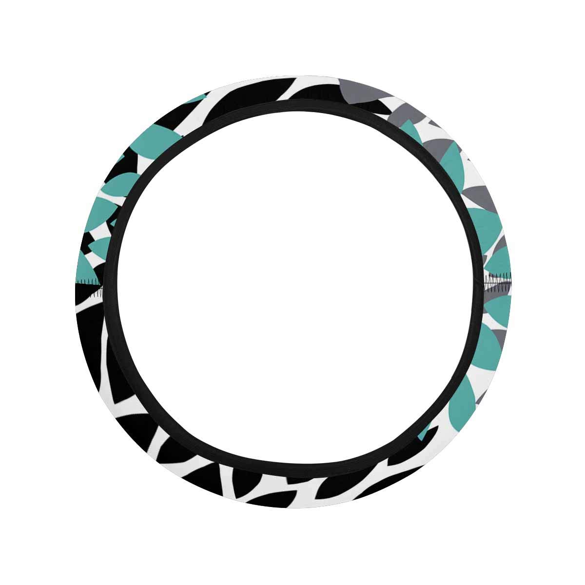 **InterestPrint Dahlia Pinnata Flower Teal Black Gray Universal Neoprene Steering Wheel Cover – Non-Slip, Heat-Resistant Car Accessory for Comfort & Style (Fits Most Cars, SUVs, Trucks)**    *(Perfect for Daily Commutes, Road Trips & Hot Weather Driving – Enhances Grip & Protects Hands from Sun & Heat)*