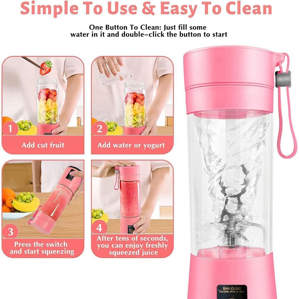 Portable USB Blender 380ml - 6 Blade Travel Juicer for Smoothies & Shakes - Gym, Office, Outdoor