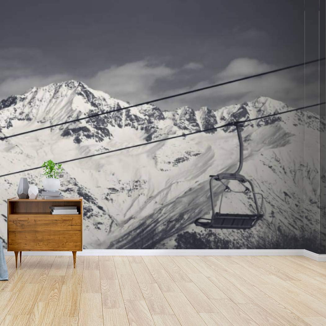 Scenic Ski Resort Chairlift & Snowy Mountains Canvas Print - Self-Adhesive Peel & Stick Wallpaper Mural for Living Room, Bedroom, Home Office | Perfect for Winter-Themed Home Decor & Ski Enthusiast Gifts