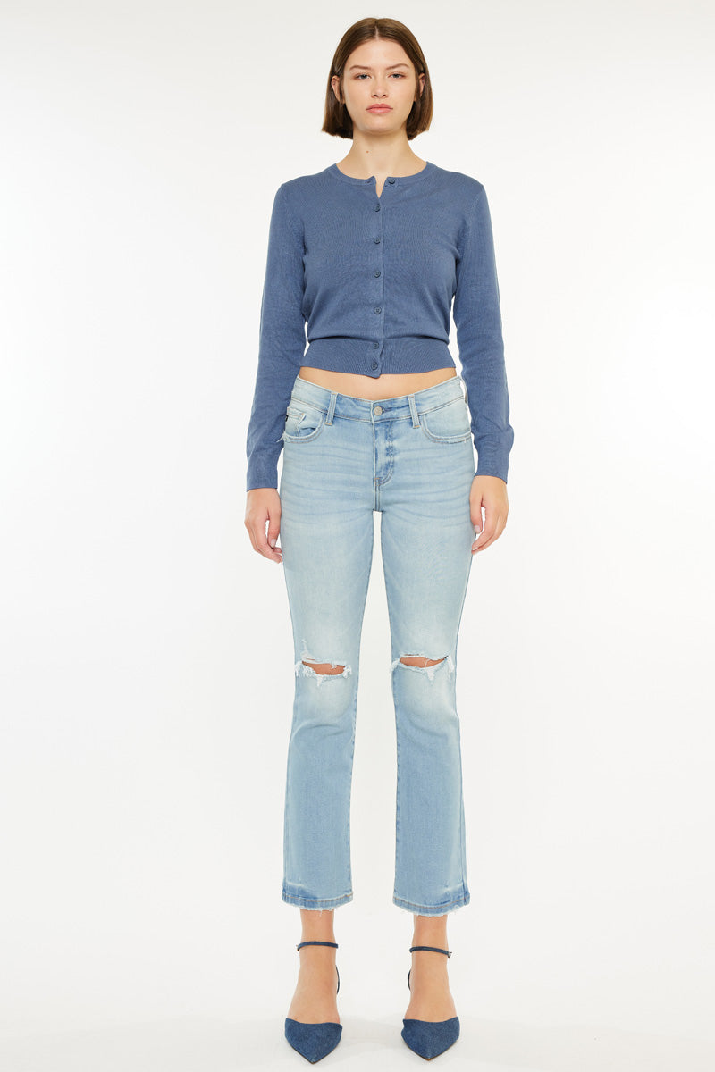 Coraline Essentials Mid Rise Kick Flare Jeans for Women - Stretchy Denim Pants with Comfortable Fit - Perfect for Casual Outings and Everyday Wear