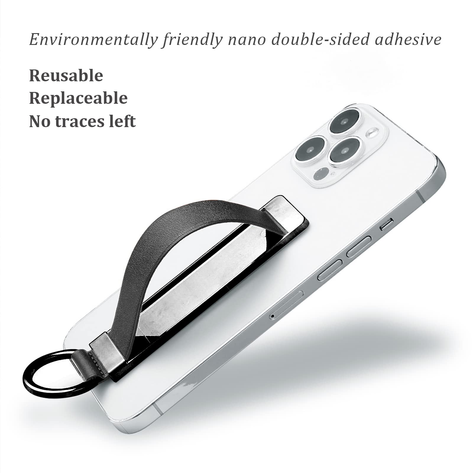 Black Phone Strap Holder - Anti-Slip Phone Grip for iPhone & Android - Secure Finger Strap for Phone Back - Perfect for Running, Gym & Daily Use