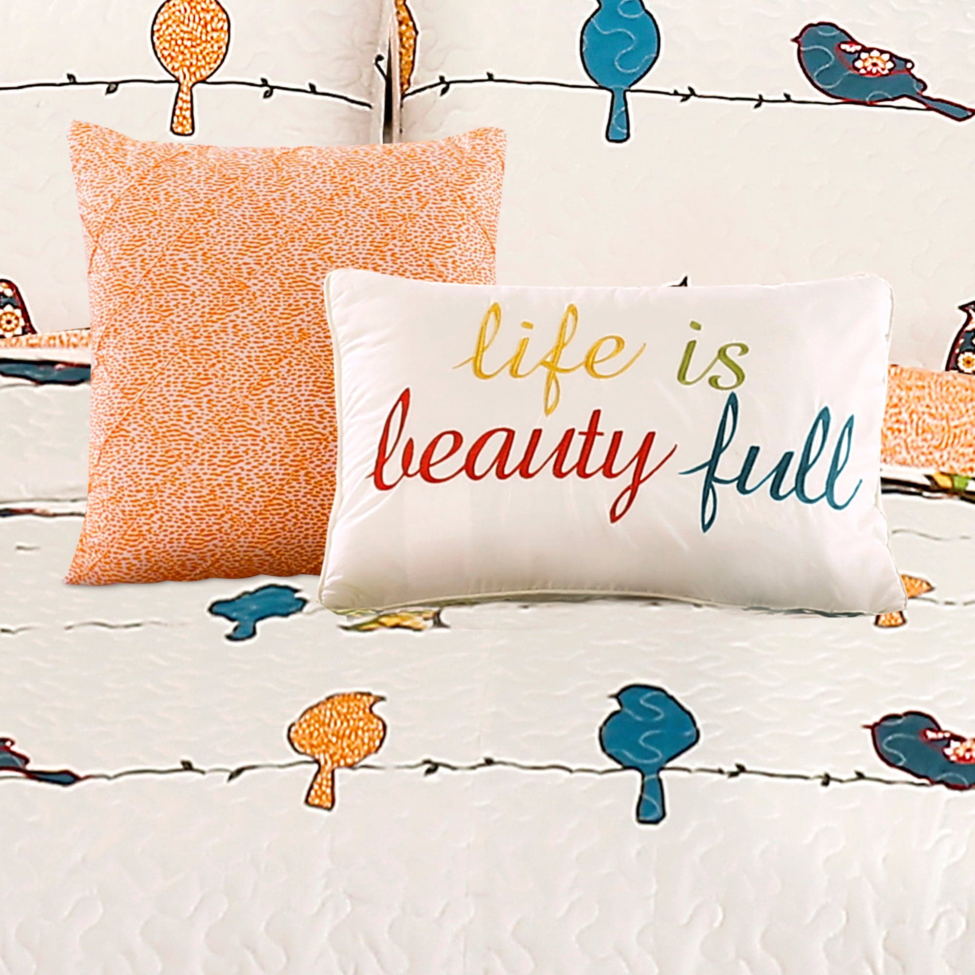Rowley Birds Quilt 7-Piece Bedding Set - Soft Floral Printed Comforter with Matching Pillow Shams - Perfect for Guest Rooms, Master Bedrooms & Cozy Home Decor