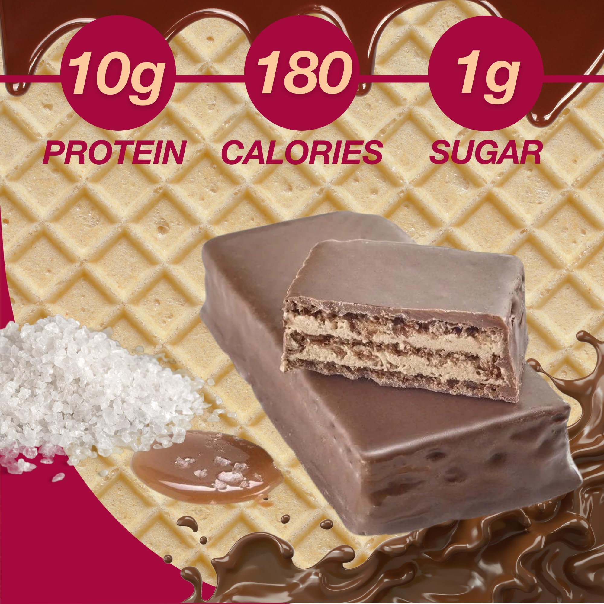 ProtiDIET Protein Butterscotch & Sea Salt Wafer Bars - 10g High Protein, Low Sugar, Keto Friendly - Healthy Meal Replacement & Snacks for Weight Loss, Gym, Office - 7 Pack Protein Bars for Adults