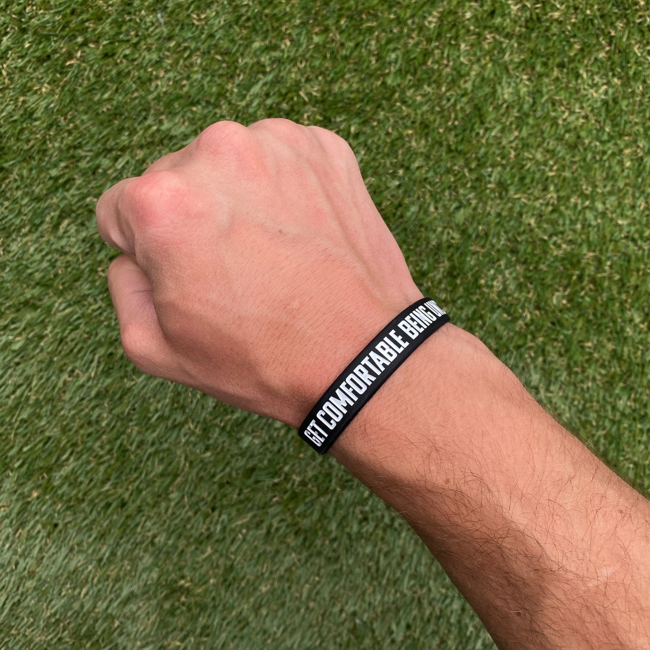 Motivational Wristband - GET COMFORTABLE BEING UNCOMFORTABLE - Inspirational Fitness & Workout Bracelet for Gym, Running & Daily Motivation