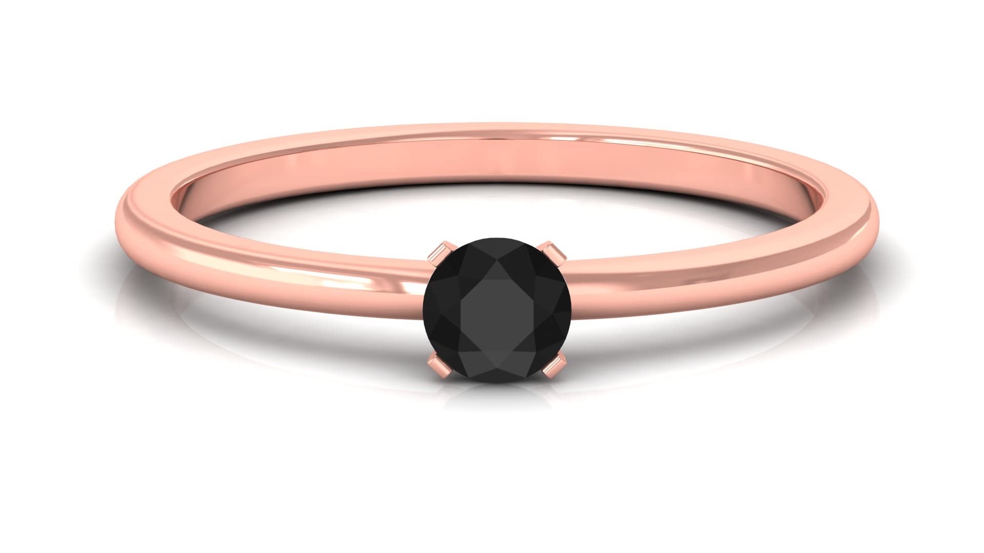 4MM Black Onyx Solitaire Ring - 14K Solid Gold Round Cut Engagement Ring for Women, Simple Wedding Band, AAAA Quality Jewelry Gift for Her - Perfect for Proposals, Anniversaries & Special Occasions