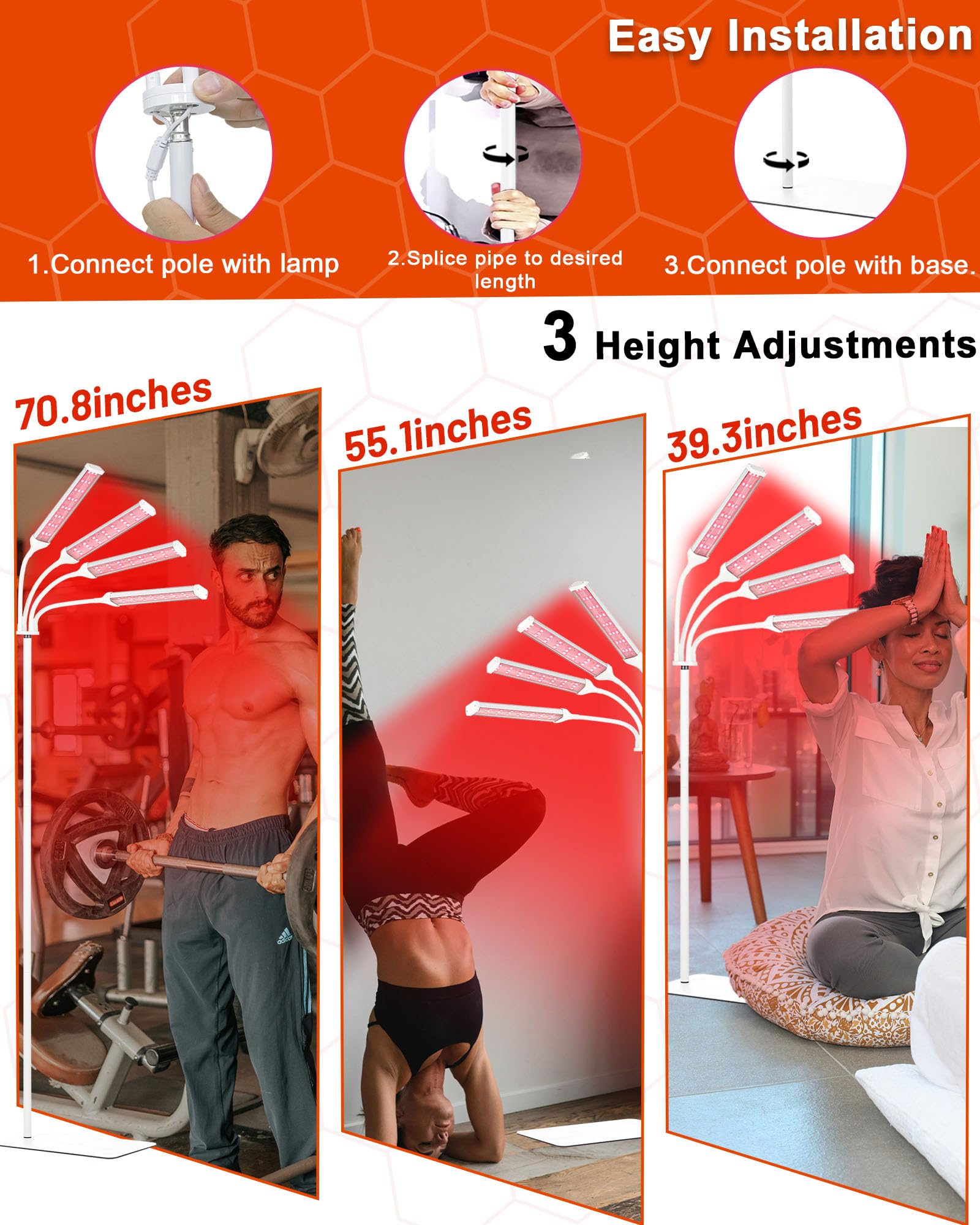 Red Light Therapy Lamp with 660nm, 850nm & 940nm Infrared Light - Adjustable Stand & Timer for Pain Relief & Skin Rejuvenation - 4 LED Heads for Full Body Treatment - Perfect for Home Spa, Muscle Recovery & Anti-Aging Care