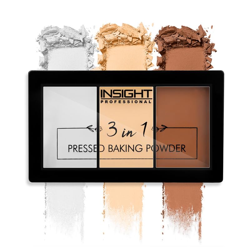 Insight Cosmetics 3-in-1 Pressed Baking Powder - Lightweight, Long-Lasting Luminous Glow for Flawless Shimmer Finish | Silky Smooth & Easy to Blend | Perfect for Contouring, Highlighting & Setting Makeup | Shade BP02