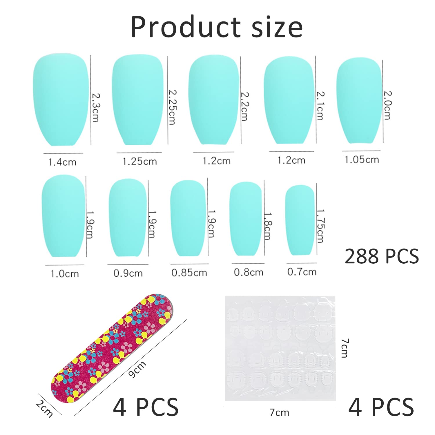 288PCS Frosted Ballet Press On Nails with 4 Sheets Jelly Glue & 4 Double-Sided Nail Files - DIY Full Coverage False Nails Almond Shaped Tips for Manicure, Parties, Weddings & Special Occasions