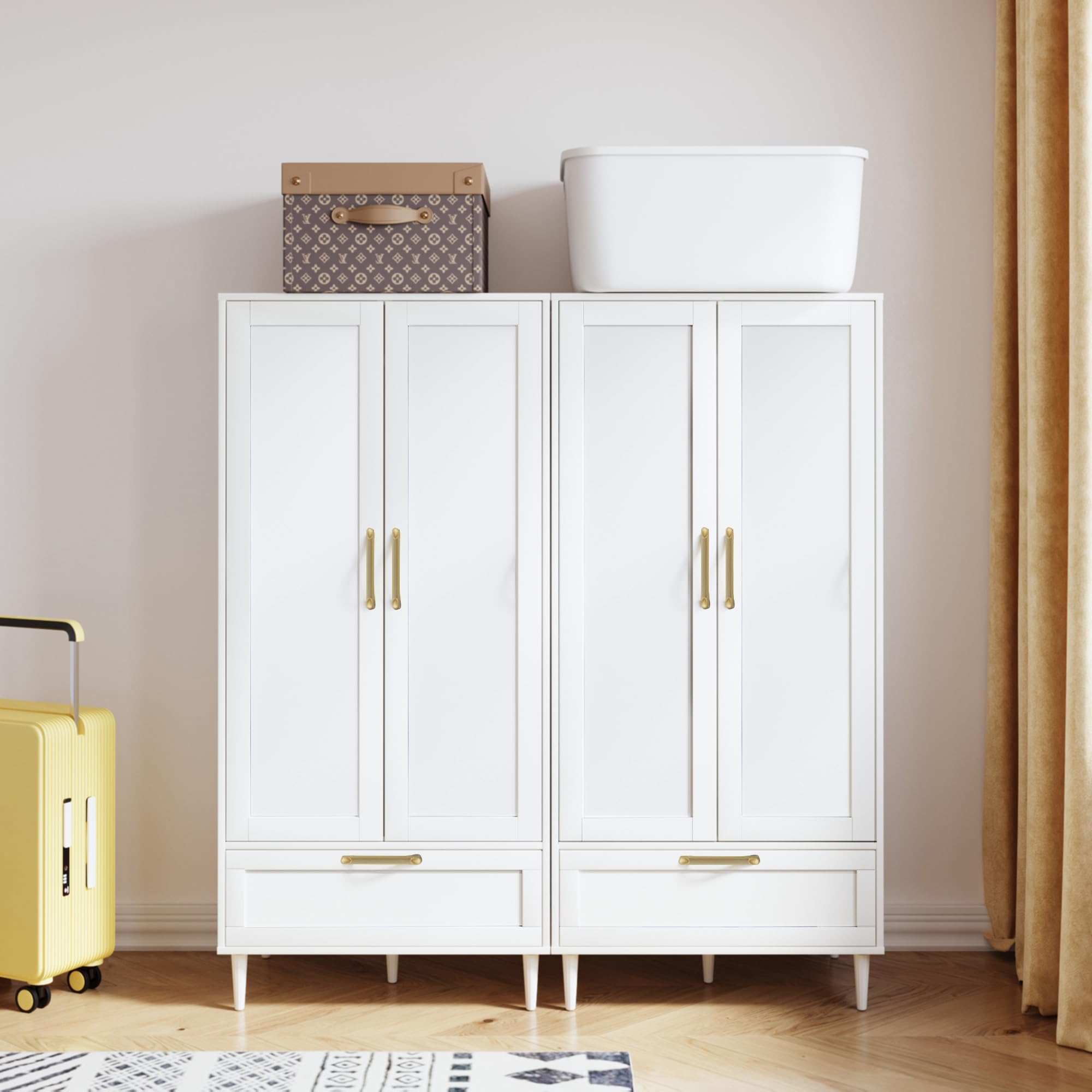 60 Inch White Modern Armoire Wardrobe Closet with Hanging Rod & Drawers - 2 Door Storage Cabinet for Bedroom Clothes Organization | Perfect for Small Spaces & Master Bedrooms