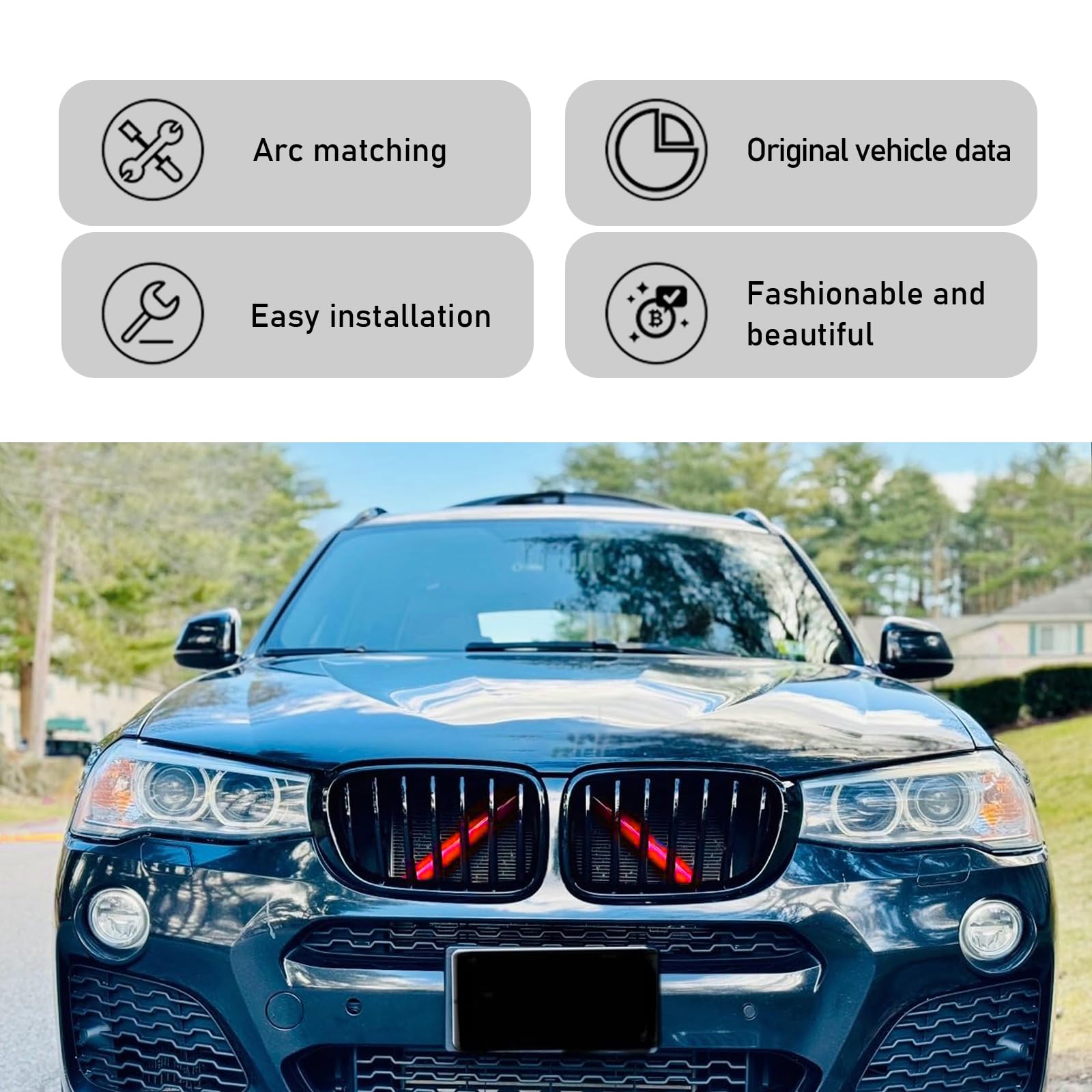 2 PCS Car Grill Inserts Decorative Strips - 12.9In x 1.1In Waterproof Durable ABS Front Grill Covers for BMW 3/4/5/6/7 Series & X1/X2/X3/X4/X5 - Red Auto Accessories for Enhanced Vehicle Style & Protection (Perfect for Car Shows, Daily Driving & Customization)