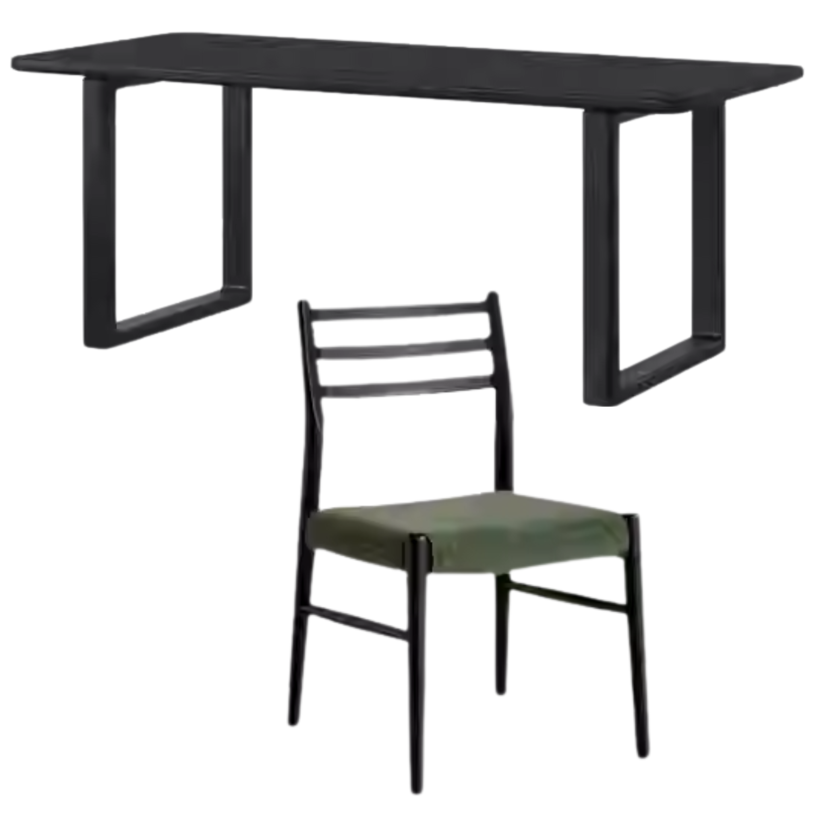 78.7x18.5x29.9 inch / 200x80x76 cm/ Black Color / Dining table with chairs (upholstered chair moss green)