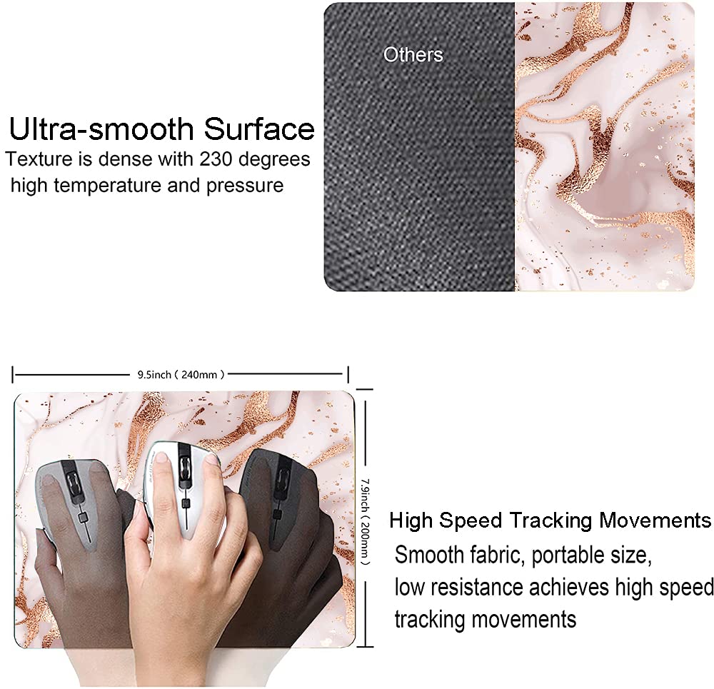 Rose Gold Marble Mouse Pad - Personalized Non-Slip Waterproof Mousepad with Custom Designs for Computer & Laptop - Smooth Rubber Base for Office, Gaming & Home Workspace