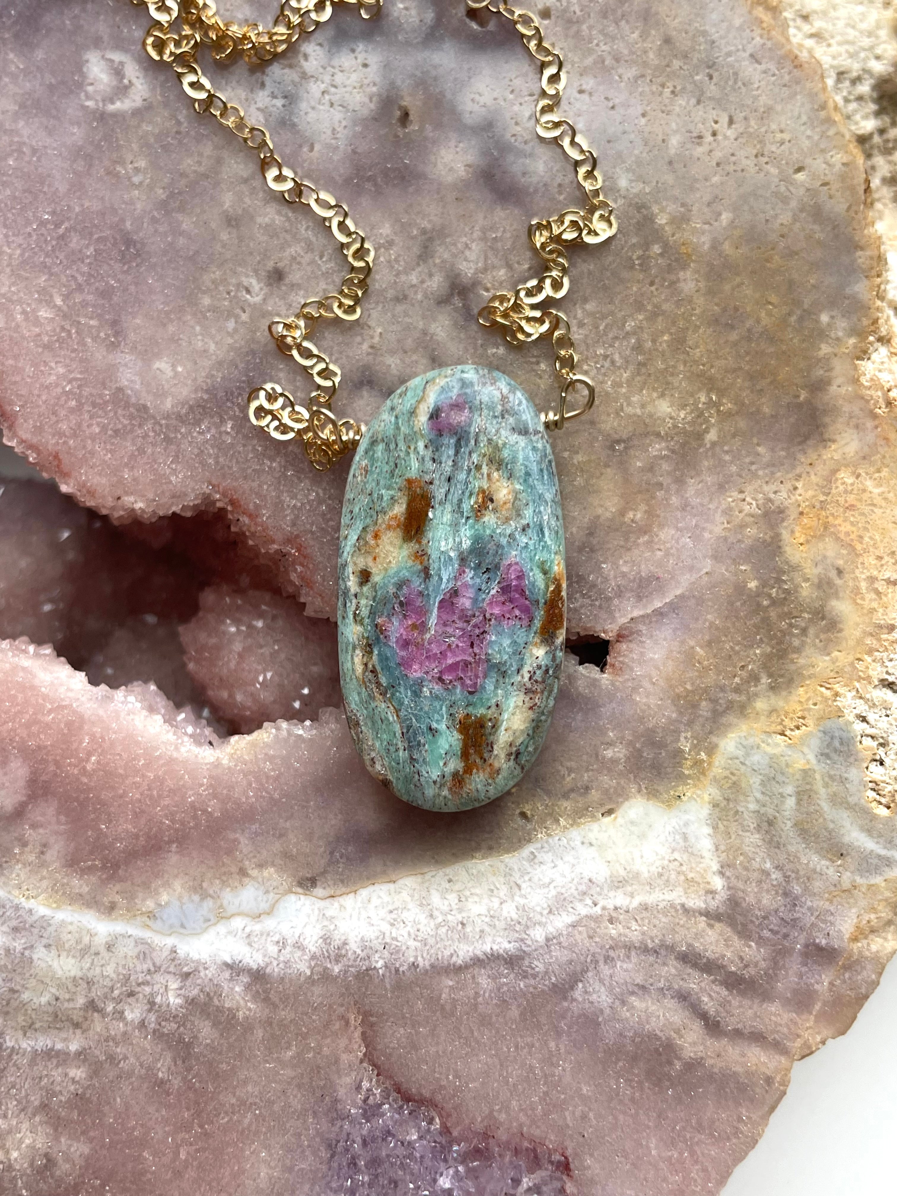 Elegant Ruby in Fushite Necklace - 14K Gold Filled Pendant for Women | Perfect Gift for Birthday, Anniversary & Valentine's Day
