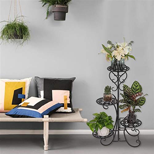 4-Tier Corner Metal Flower Stand Holder - Black Round Potted Plant Shelf for Indoor & Outdoor Use - Perfect for Balcony, Patio, Garden, and Living Room Decor
