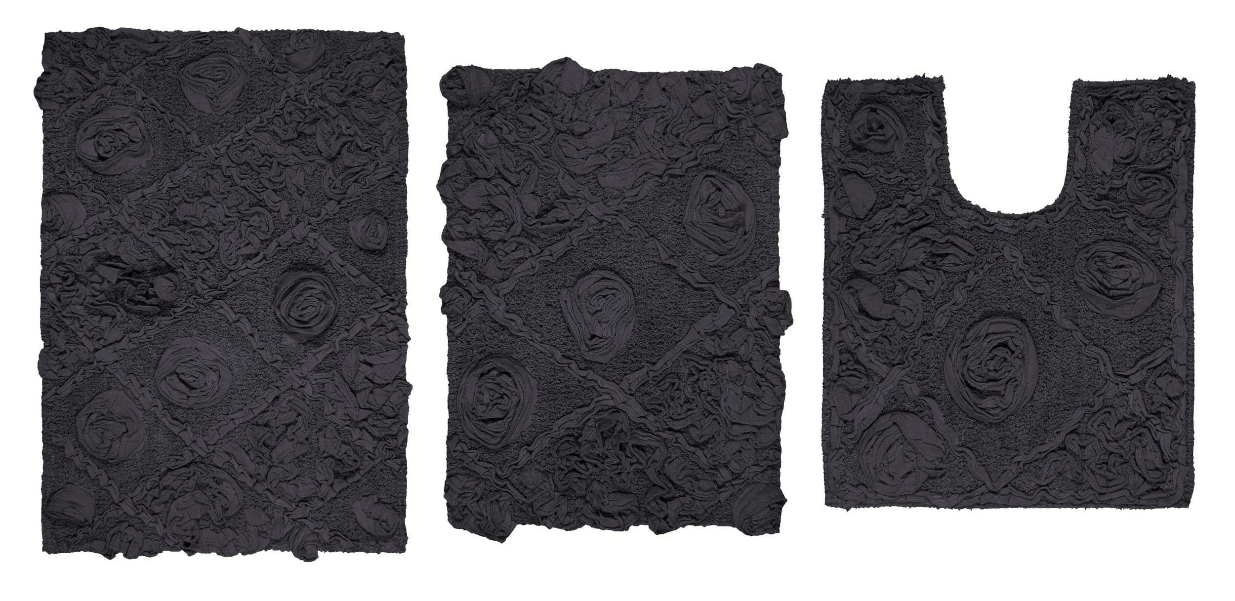 Premium 100% Cotton Bath Rug Set - Ultra Soft & Absorbent Non-Slip Bathroom Mats for Shower, Kitchen & Bathroom Floor - Washable 3-Piece Contour Set in Gray - Perfect for Modern Homes & Spa-Like Bathrooms