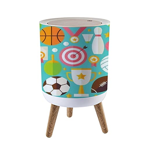 Nordic Style Trash Can with Lid - 1.8 Gallon (7L) Round Push Top Garbage Bin with Legs - Scandinavian Modern Design for Kitchen, Bathroom & Pet Proof Use - Perfect for Sports Events, Home & Office