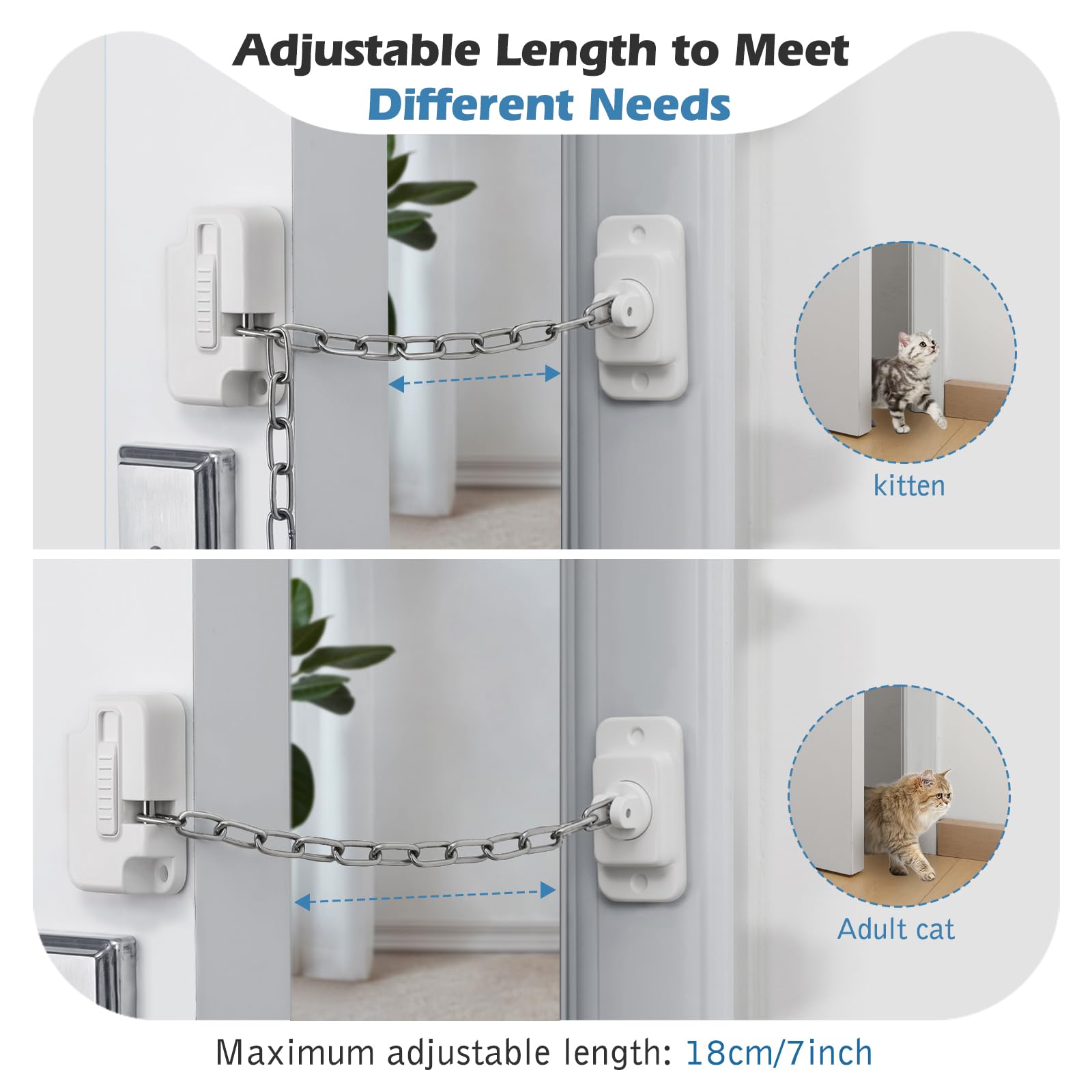 Adjustable Cat Door Latch & Stopper - Soft Foam Door Pinch Guard for Pets - 2 Pack + 2 Pack - Keep Dogs & Kids Away from Litter Box & Cat Food - Perfect for Homes with Cats & Small Pets - No Need for Cat Door or Gate