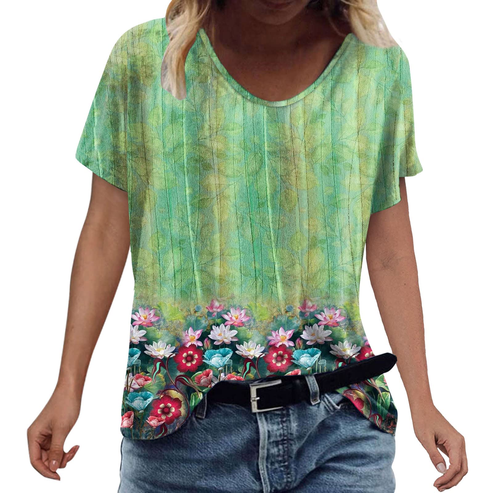 Plus Size Women's Gradient Color V-Neck Short Sleeve T-Shirt - Casual Summer Blouse for Everyday Wear & Outdoor Activities