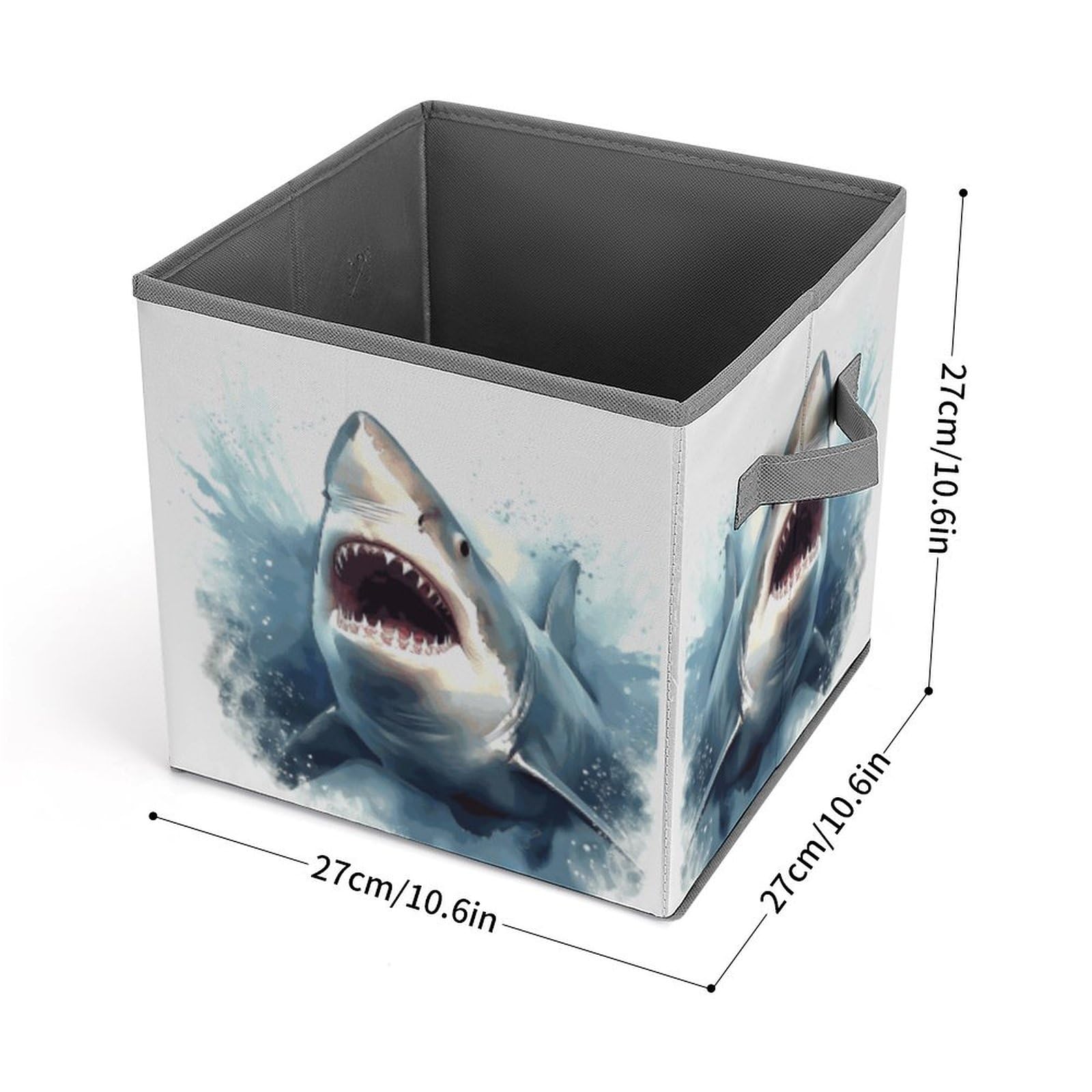 Collapsible Storage Cubes with Handles - 10.6×10.6 Inch Foldable Organizer Bins | Shark in The Sea Printed Fabric Baskets for Home, Office & Kids Room Organization