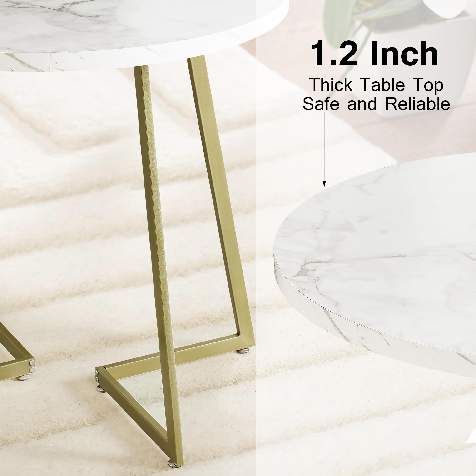 VECELO 2-Person Small Round Dining Table Set with Wood Tabletop & Sturdy Metal Frame - Modern Kitchen Dinette, Breakfast Nook & Living Room Furniture in White & Gold - Perfect for Small Spaces, Apartments & Cozy Dining Areas