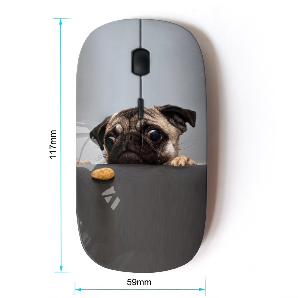 2.4G Wireless Optical Mouse with Funny Pug Dog Design - Cute Wrinkled Eyes for Home, Office, and Gaming Use