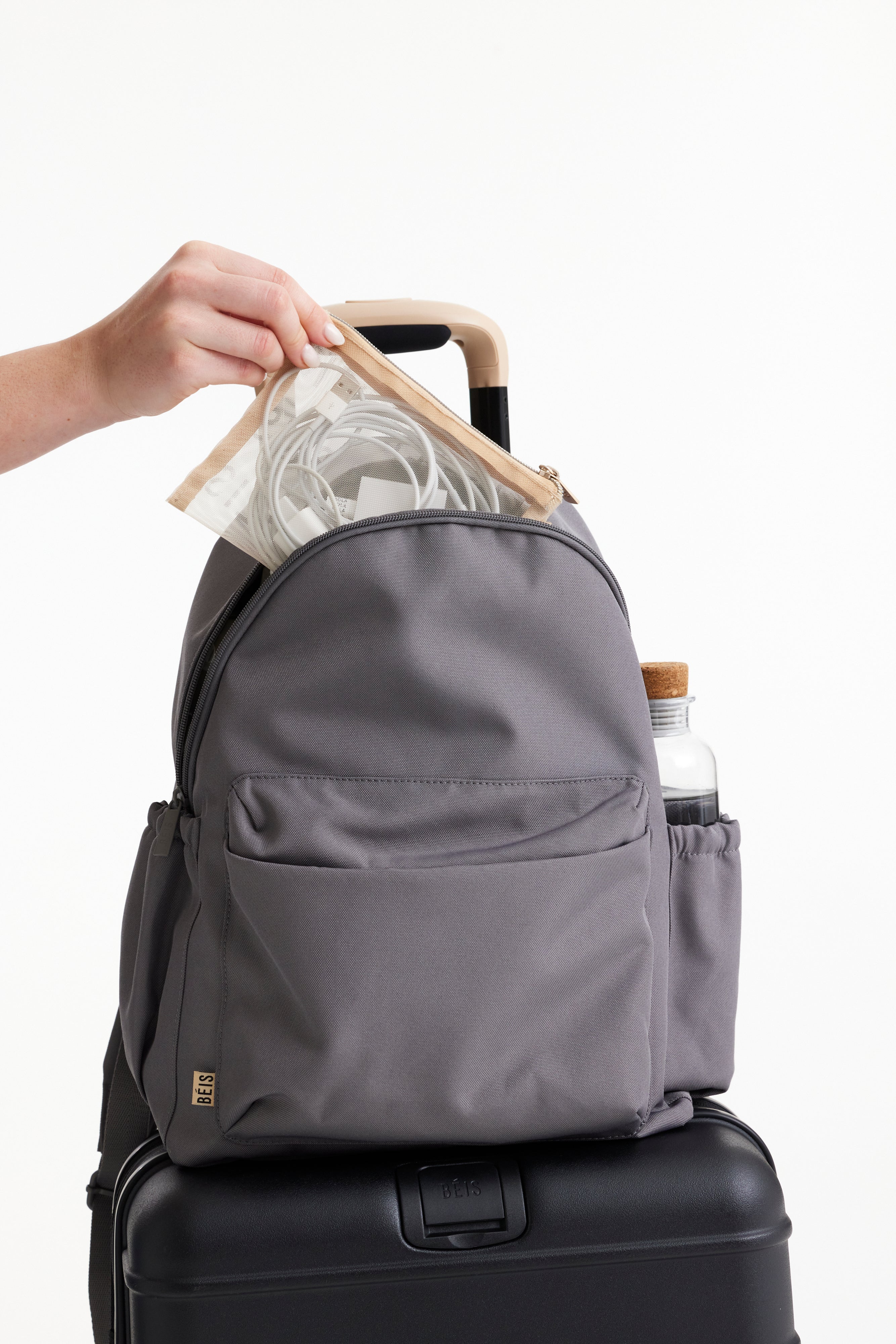 The BÉISics Backpack - Stylish Grey Laptop Backpack for Women & Men | Water-Resistant Travel Backpack for Work, School & Commuting