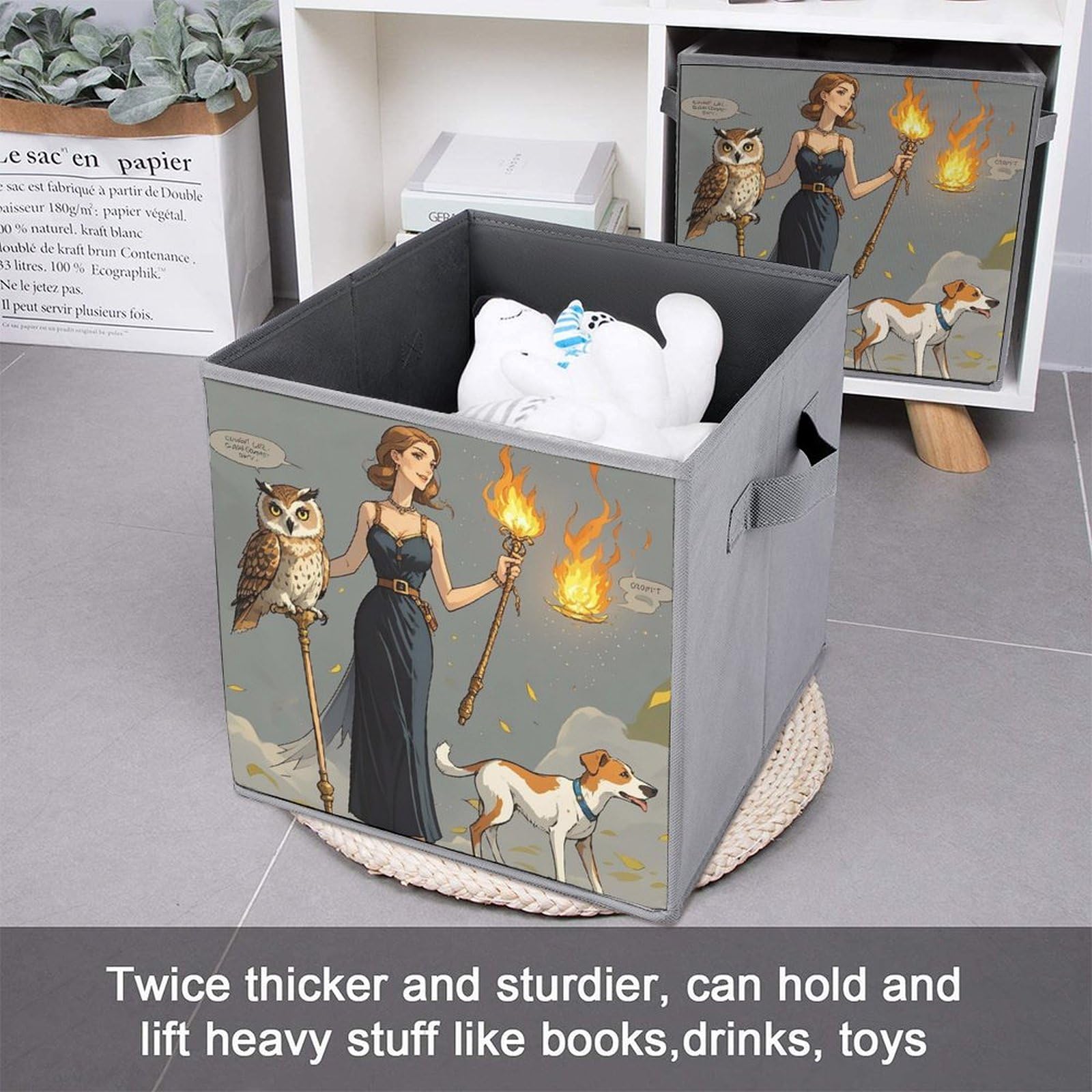 2PCS Foldable Storage Bins with Handles - Large Capacity Ms. Owl Printed Storage Boxes for Playroom, Office & Home Organization | Perfect for Toys, Books & Clutter Control