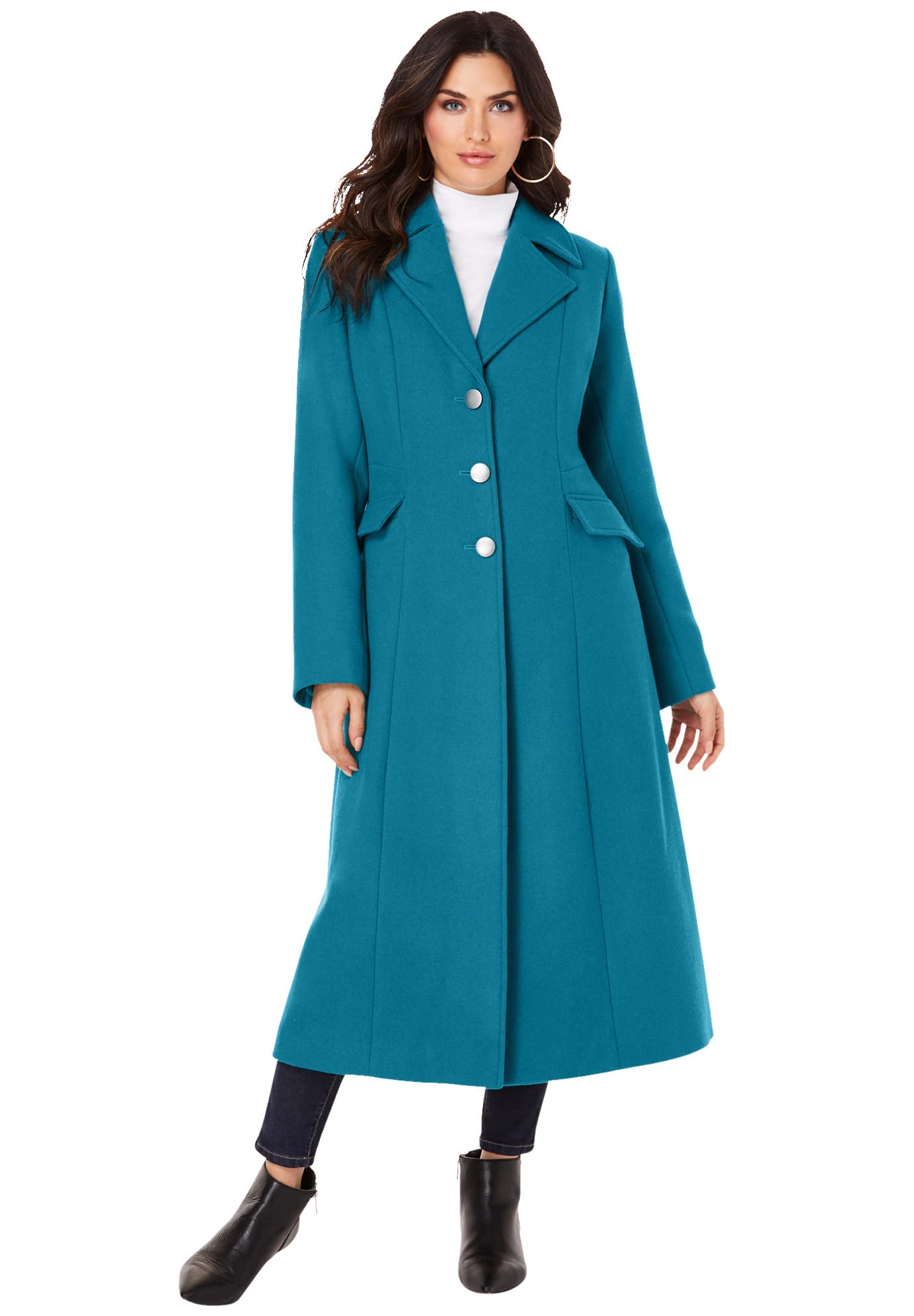 Roaman's Women's Plus Size Long Wool-Blend Winter Coat - Classic Warm Outerwear for Cold Weather | Perfect for Work, Travel & Holiday Outfits