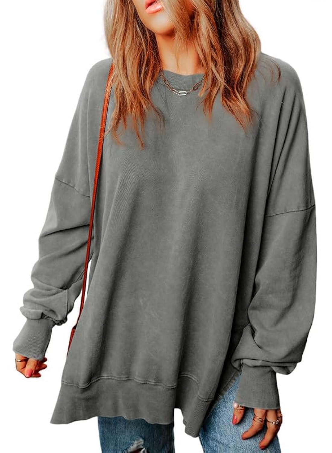 SHEWIN Women's Casual Long Sleeve Crewneck Sweatshirt - Lightweight Loose Pullover Top for Everyday Wear | Perfect for Lounge, Workout & Street Style Fashion