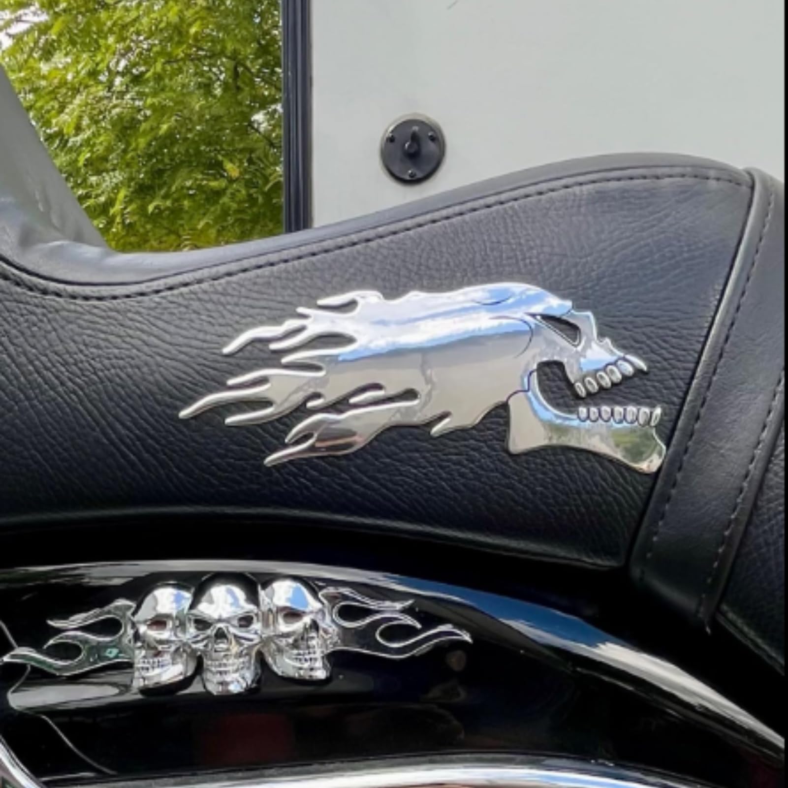 3D Flame Skull Motorcycle Stickers - 2Pcs Fuel Decals for Helmets & Bikes