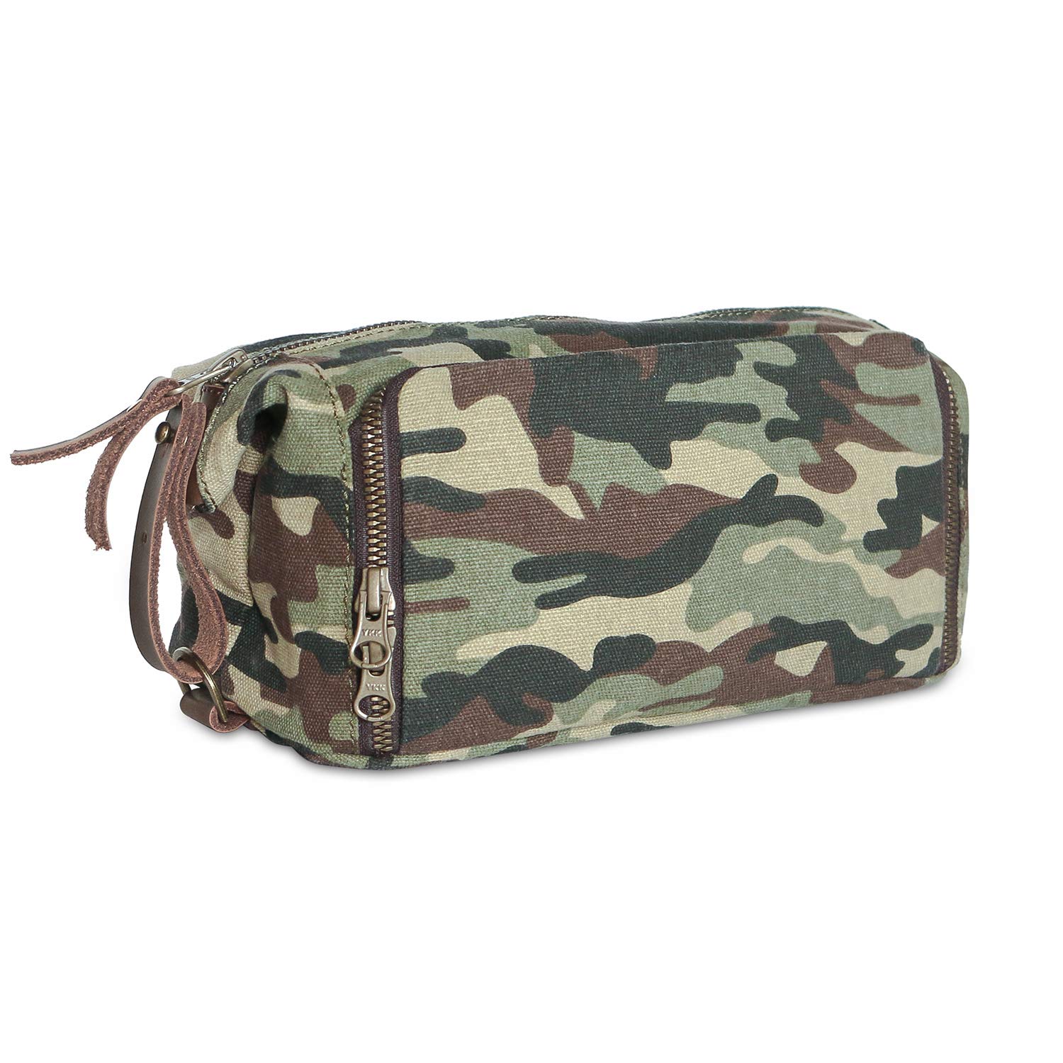 Men's & Women's Leather-Trim Canvas Toiletry Bag - Travel Dopp Kit with YKK Zipper for Gym & Vacation