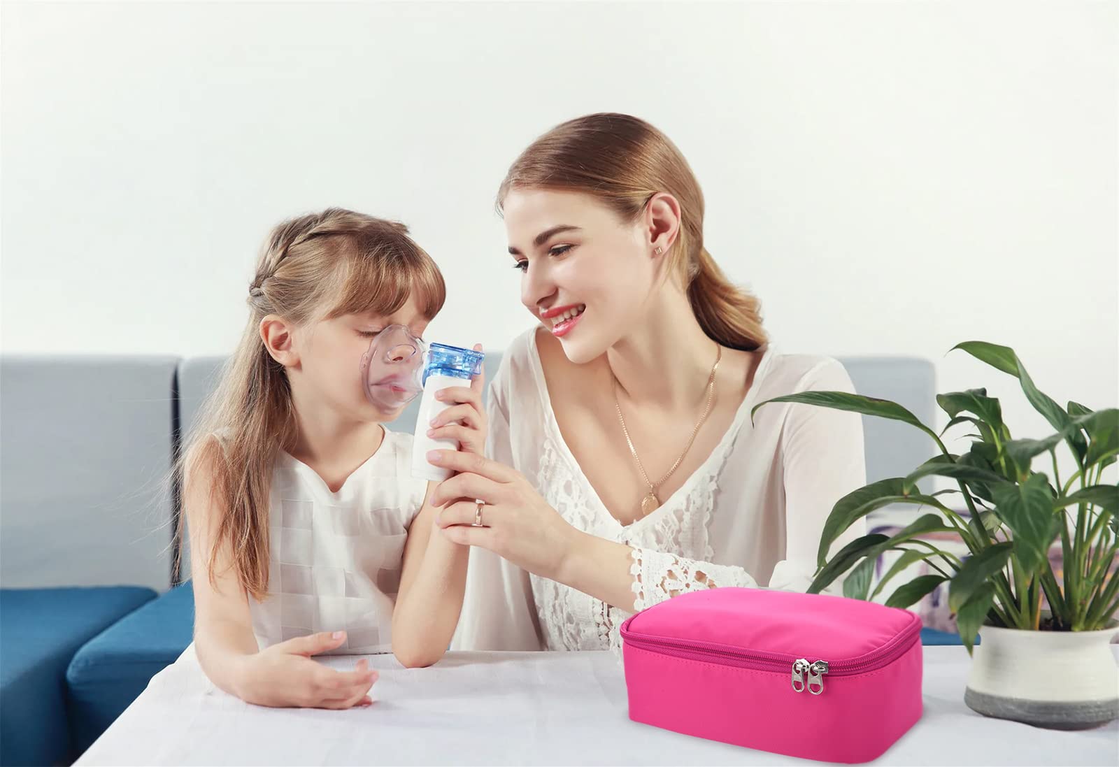 Beautyflier Portable Nebulizer Travel Case - Asthma Inhaler Holder for Kids & Adults with Mesh Medicine Pocket | Pink Carrying Bag for Home, Travel & Emergency Use