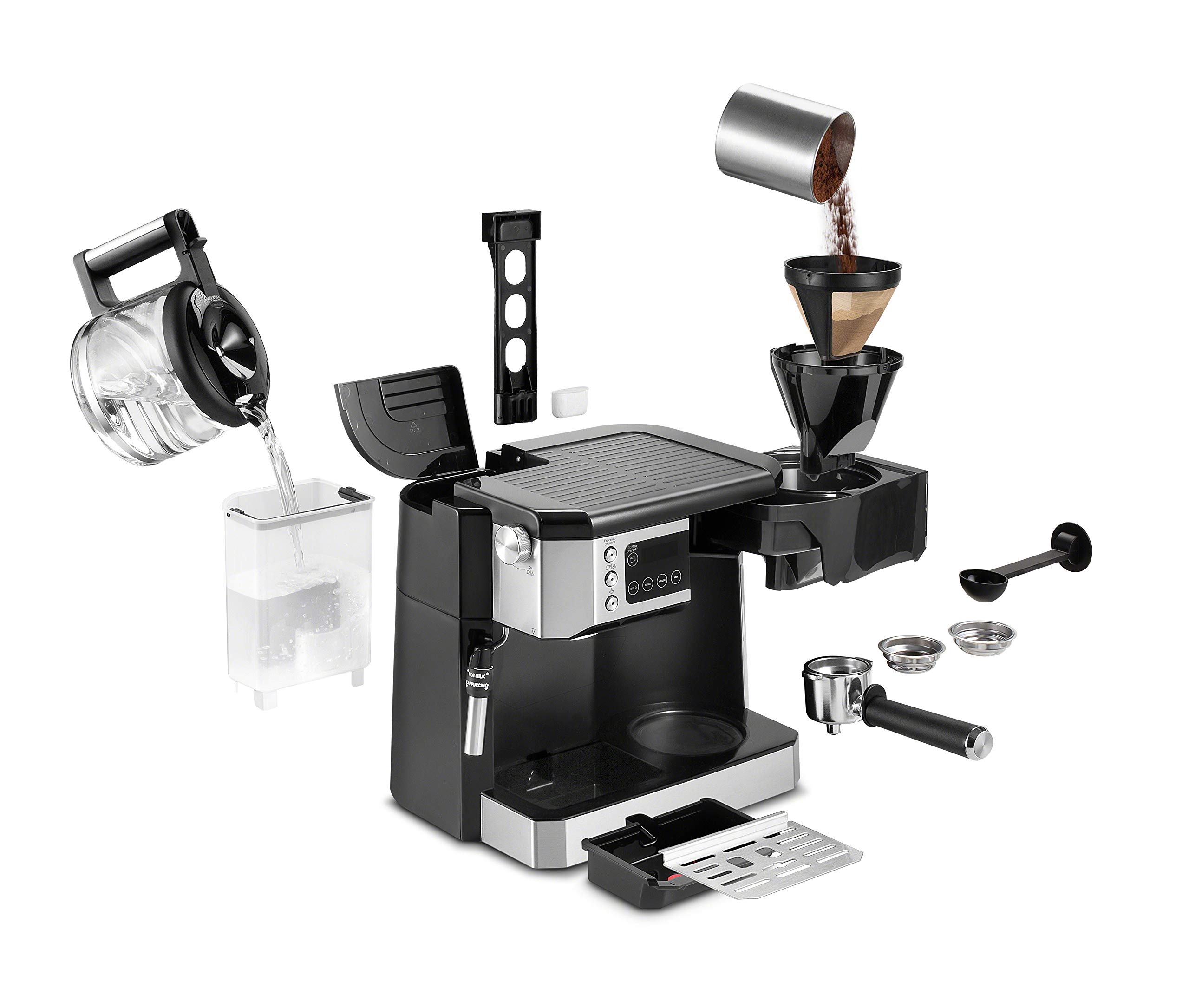 De'Longhi COM532M 10-Cup All-in-One Coffee Maker & Espresso Machine with Adjustable Milk Frother for Cappuccino, Latte - Includes Glass Carafe - Perfect for Home, Office & Entertaining (Black)