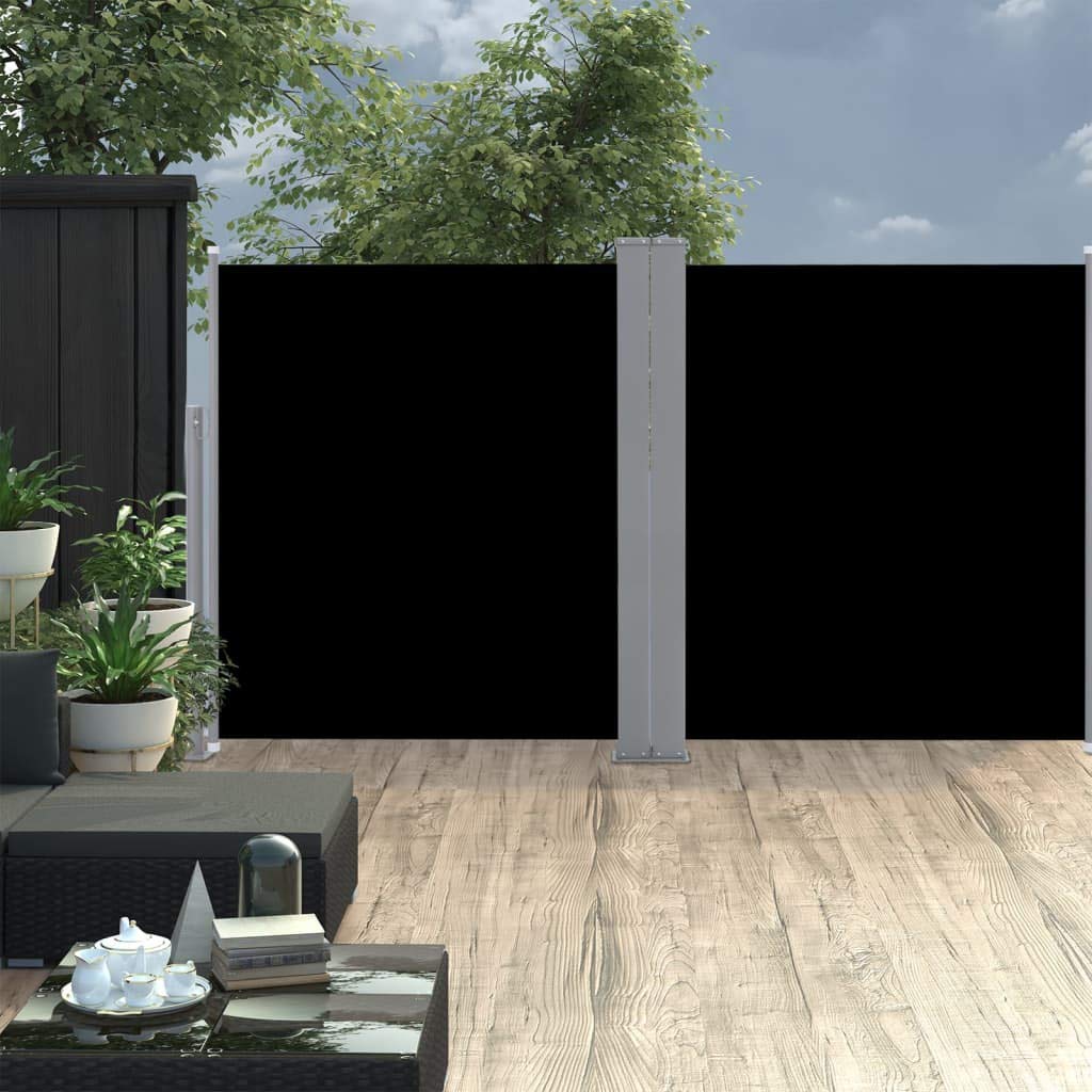 HLLNME Retractable Side Awning - Double Layer Waterproof Patio Screen & Room Divider in Black for Privacy Protection | Perfect for Garden, Outdoor, Patio, Terrace, Balcony & Backyard Use | Weather-Resistant Sun Shade & Wind Barrier for Relaxing Outdoor Spaces