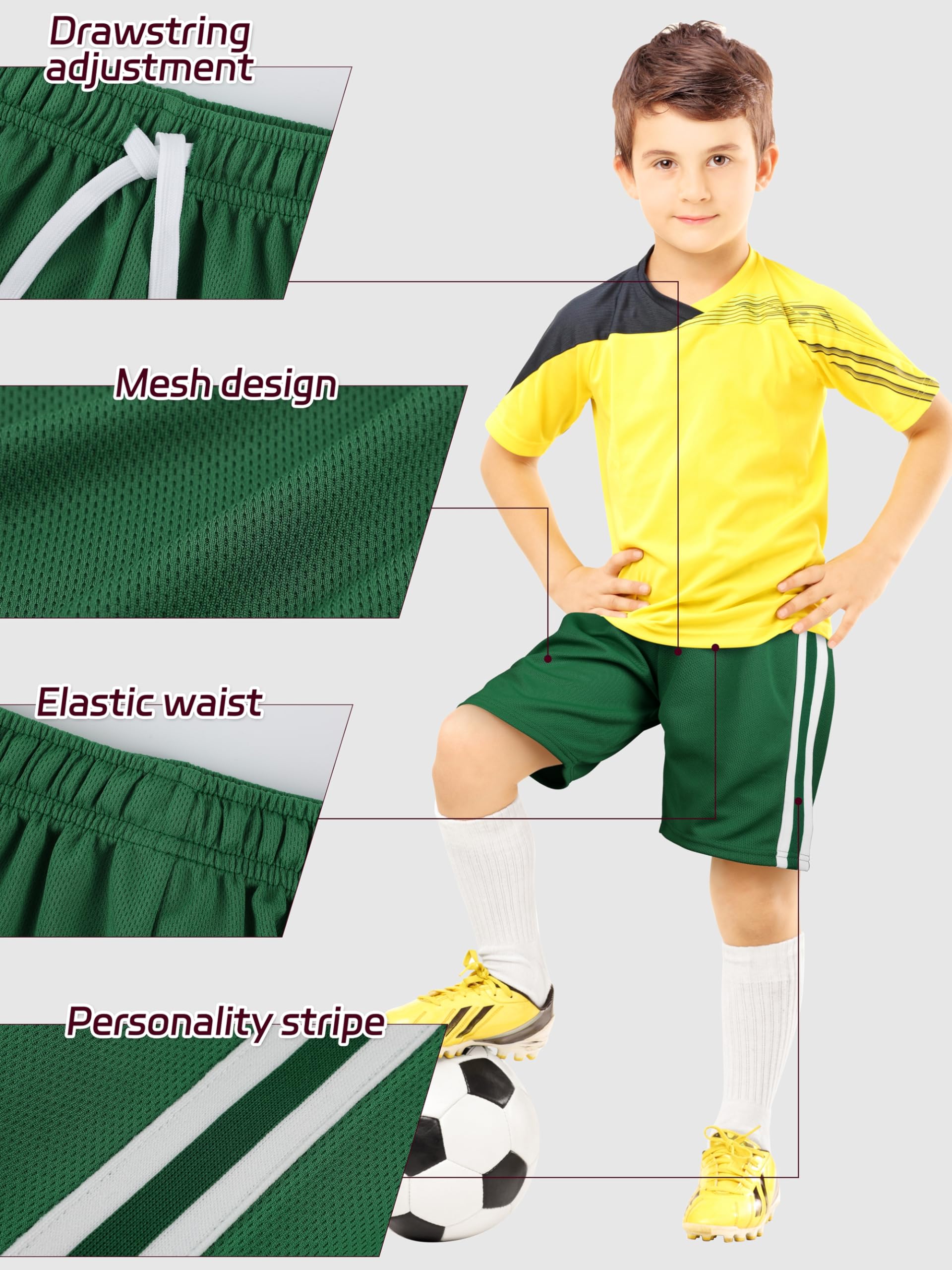 5 Pack Boys Athletic Shorts - Quick Dry Basketball & Soccer Shorts for Kids - Mesh Running Gym Shorts with Comfort Fit - Perfect for Sports, Play & Outdoor Activities