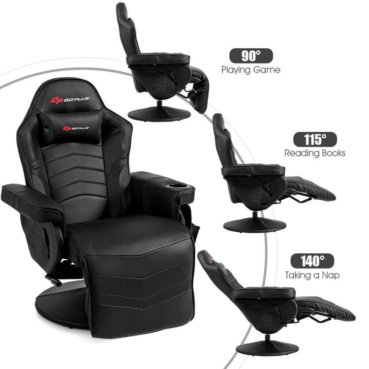 Costway Gaming Massage Chair Recliner with 8 Massage Modes & 360° Swivel - Ergonomic PU Leather Recliner for Office, Living Room & Game Room Relaxation