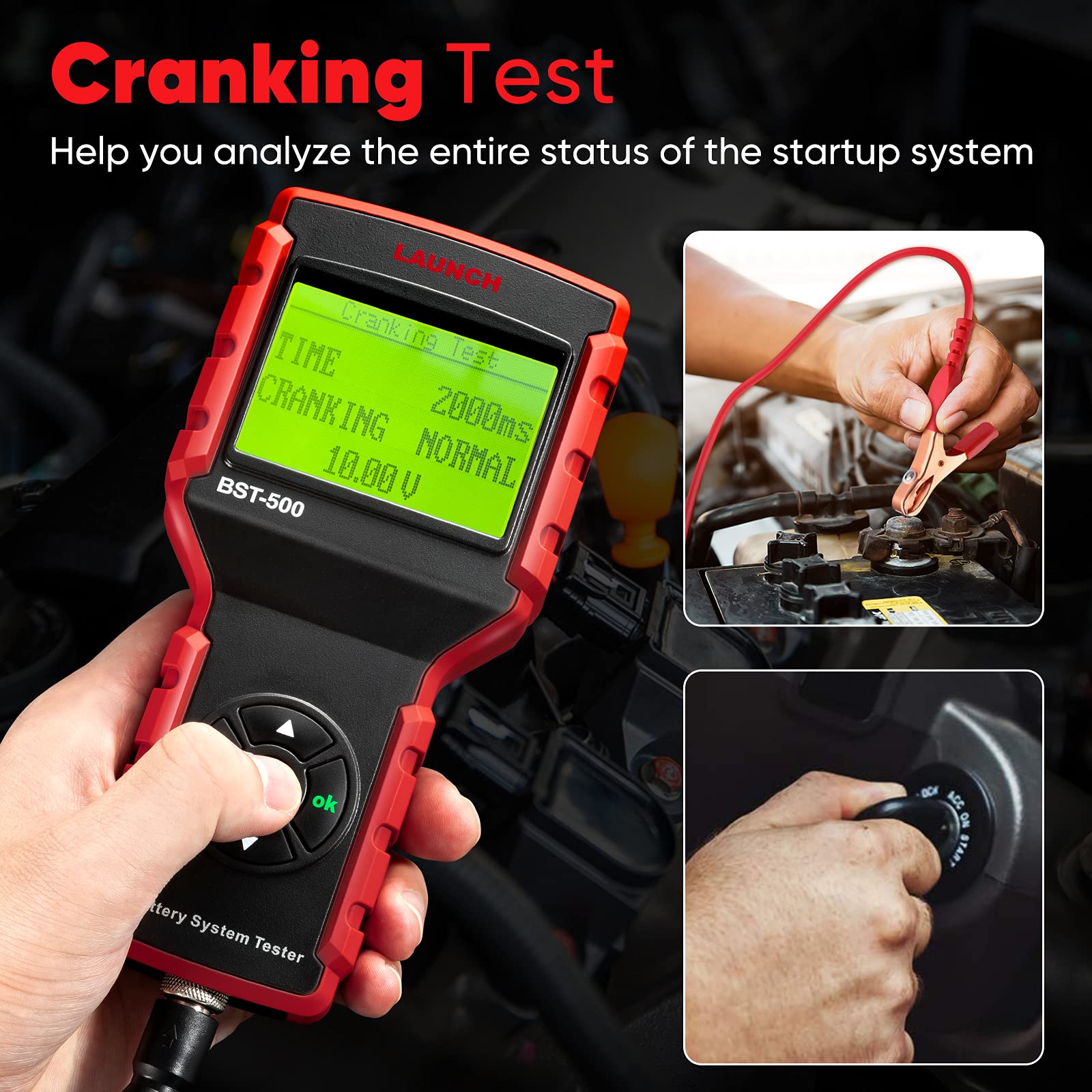 LAUNCH BST-500 12V/24V Car Battery Load Tester - 100-2000CCA Automotive Battery & Alternator Diagnostic Tool for Cars, Trucks, Boats, Lawn Mowers - Works with Flooded, AGM, Gel, EFB Batteries | Perfect for Mechanics, DIY Auto Repair & Fleet Maintenance