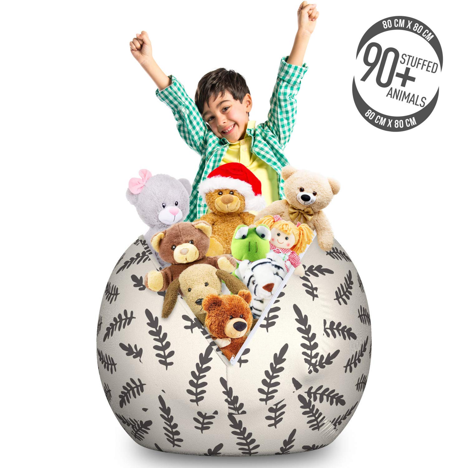 Ambesonne Large Washable Toy Storage Bag Chair with Classic Nature Foliage Pattern - Botanical Branches Design in Mauve Taupe & Eggshell - Perfect for Kids' Room, Nursery or Playroom Organization