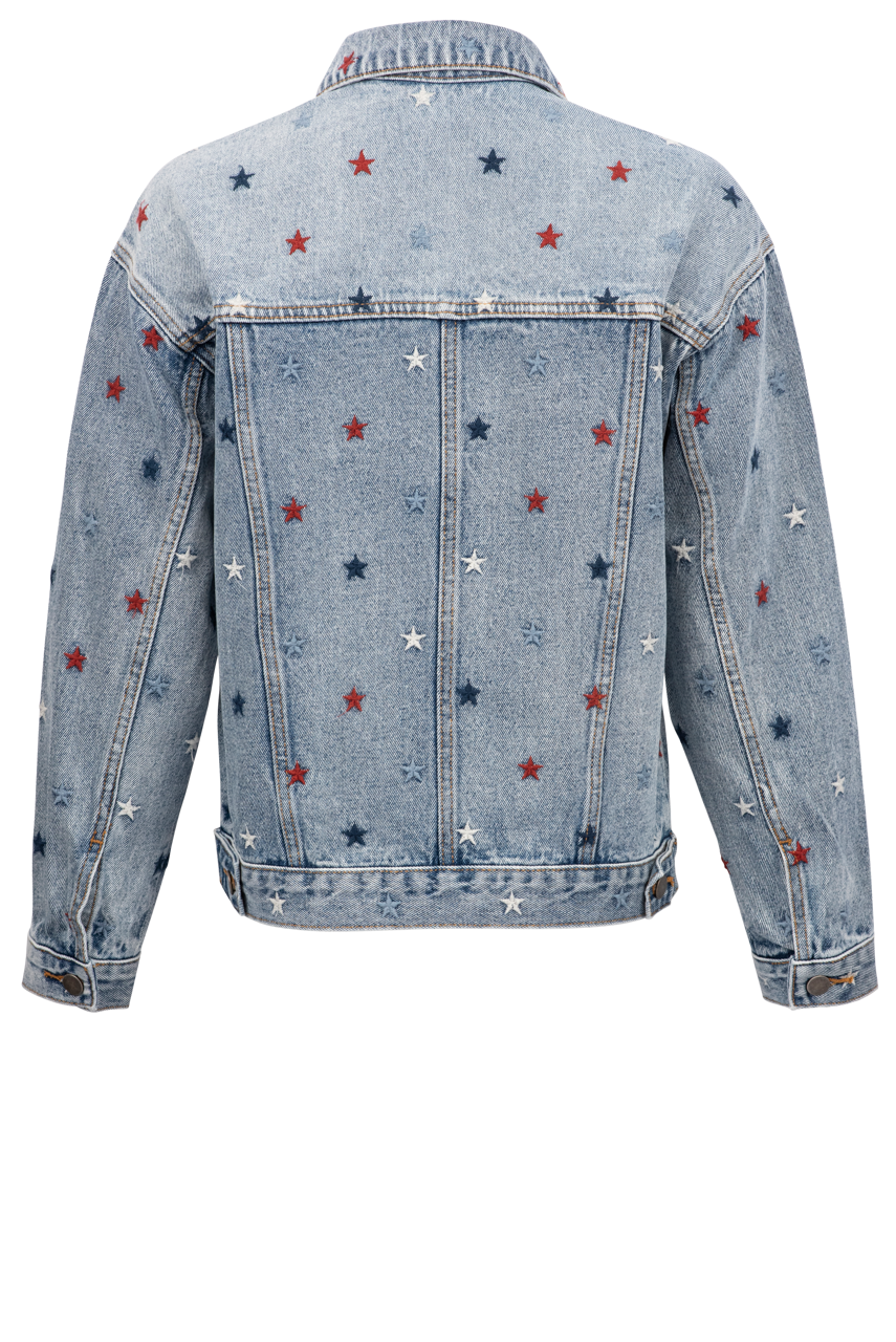 Stylish Driftwood Star Denim Jacket for Women - Vintage Distressed Denim Coat with Star Embroidery | Perfect for Casual Outfits, Fall Layering & Boho Fashion