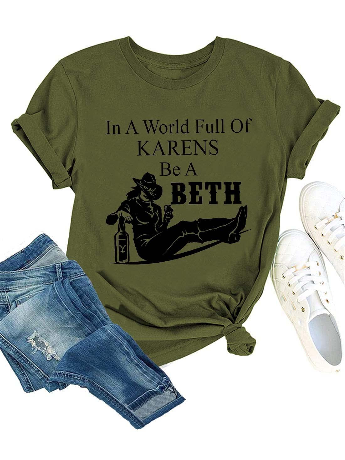 Funny Women's Graphic T-Shirt - 'In A World Full of Karens' Sarcastic Tee | Trendy Casual Top for Everyday Wear, Girls Night Out & Funny Gift Ideas