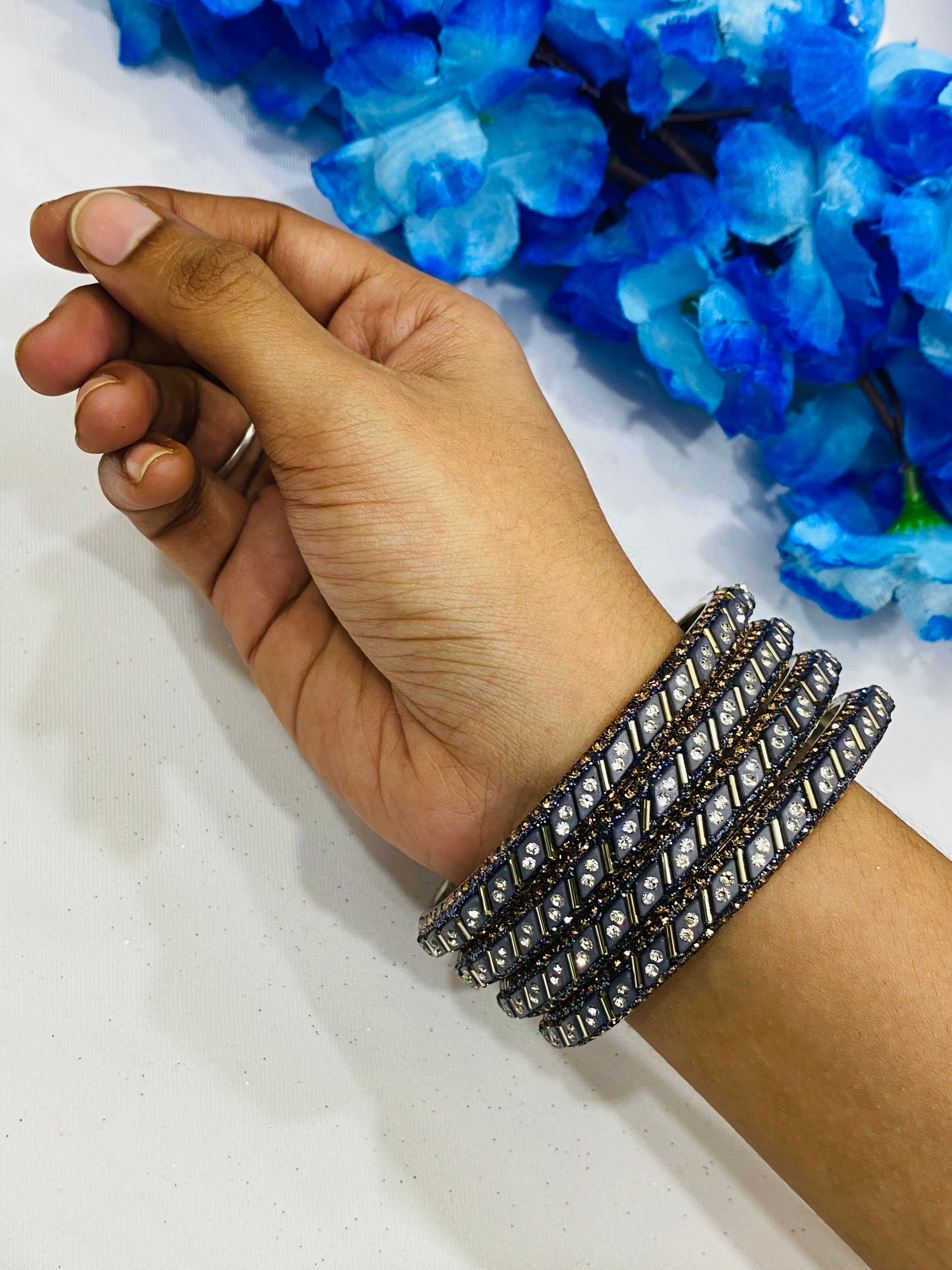 Elegant Gray Metal Bangles with Stone Accents for Women - Perfect for Casual Wear, Parties & Gift Giving