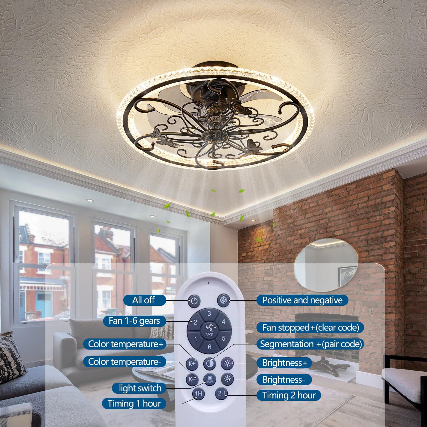 HuixuTe 52 Inch Black Industrial Ceiling Fan with Light and Remote Control - 6 Speed Adjustable Vintage Cage Fan for Kitchen, Bedroom, Living Room - Perfect for Home, Office, and Restaurant Cooling & Lighting