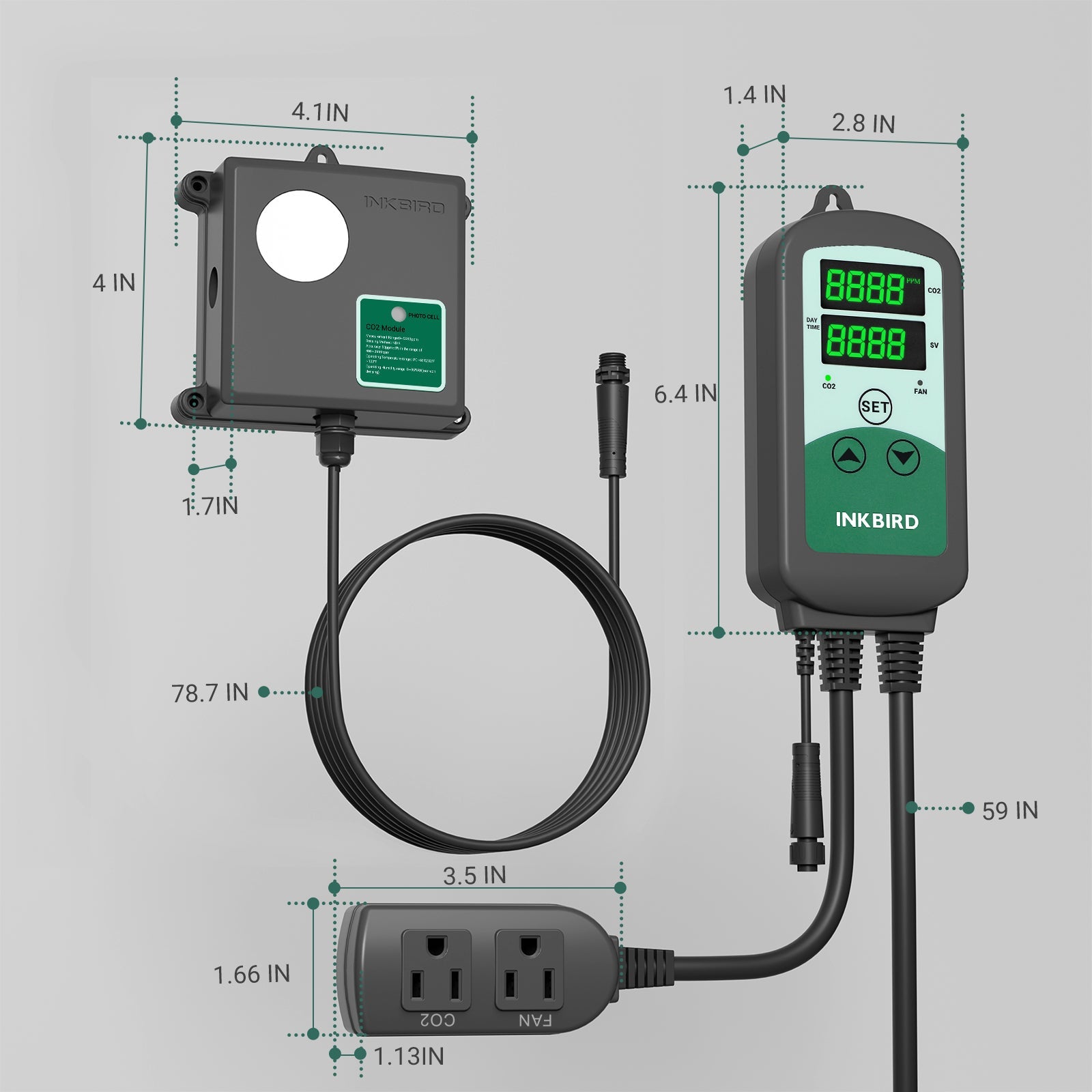 Programmable CO2 Controller with S01 Sensor ICC 510 - Smart Greenhouse & Indoor Grow Room Climate Control System