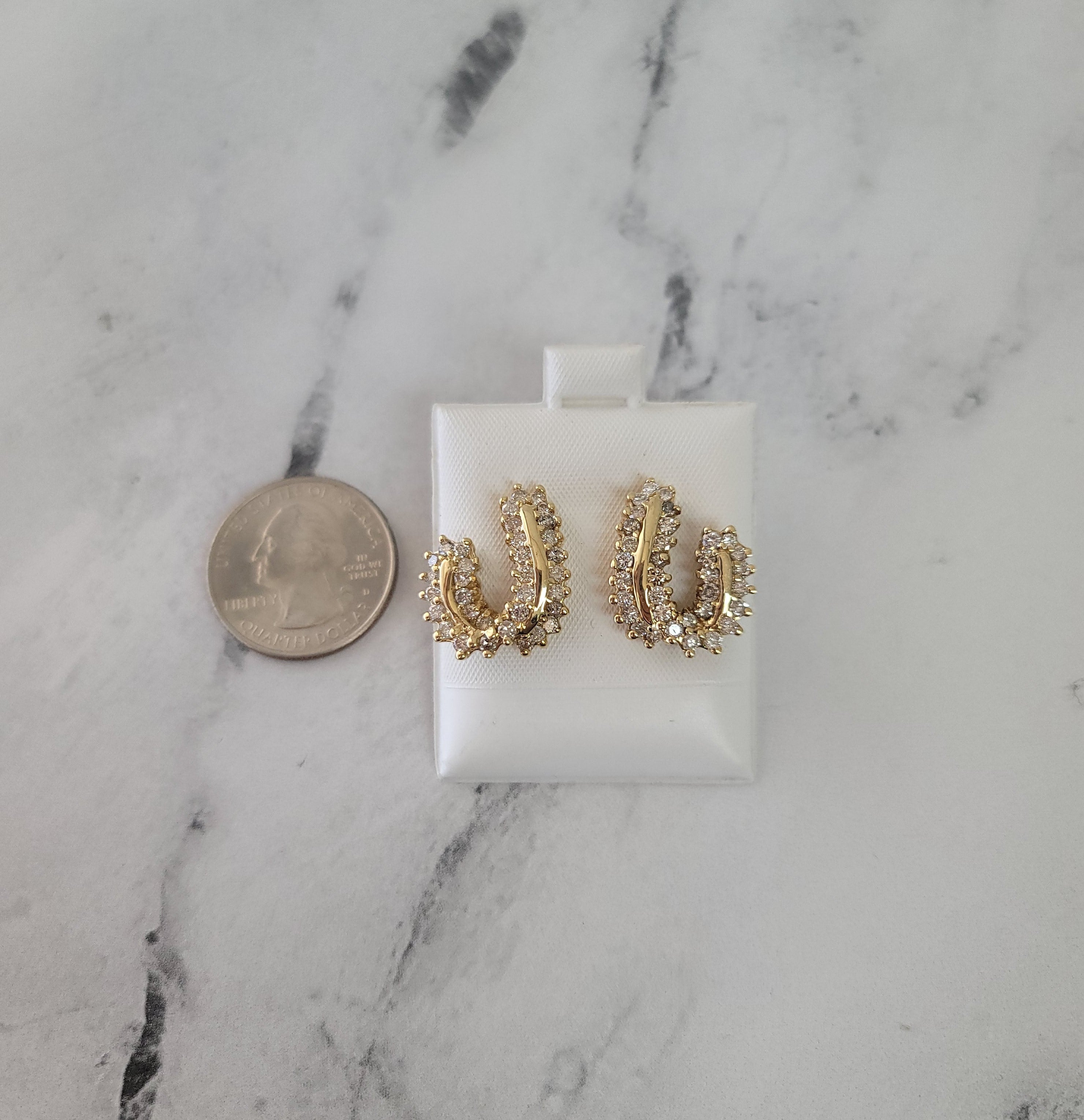2 Carat Diamond Swoosh Earrings 14K Yellow Gold - Elegant Dangle Earrings for Women, Perfect for Weddings, Parties & Special Occasions