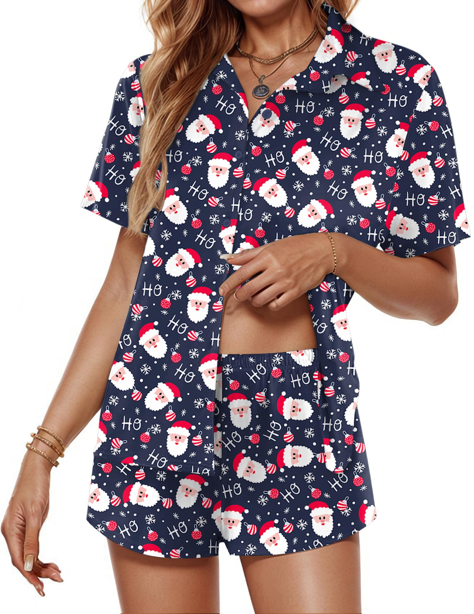 Ekouaer Women's Soft Short Sleeve Button Down Pajama Set - Comfortable Sleepwear & Lounge Wear for Nighttime Relaxation, Sleep, and Home Comfort